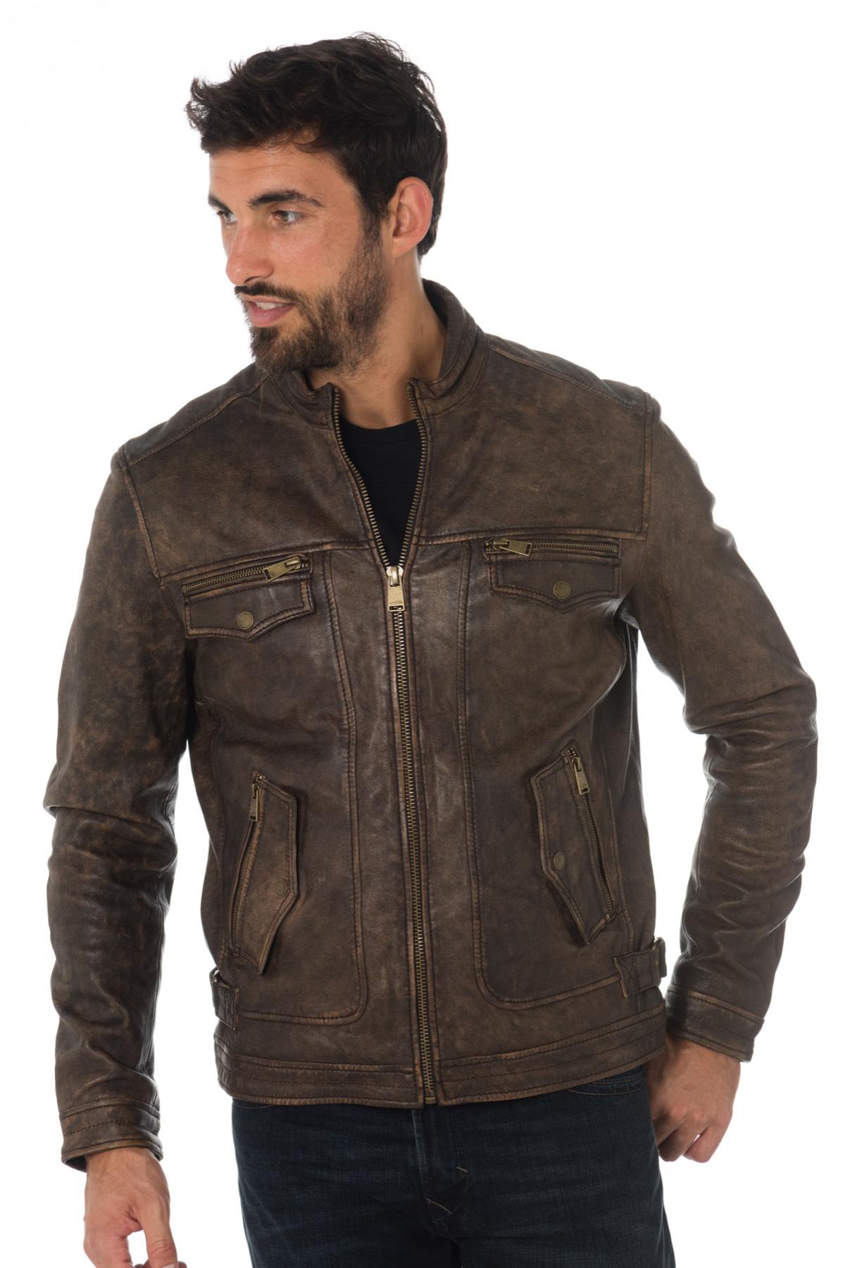 Cityzen vintage-look sheepskin leather jacket - Image n°1