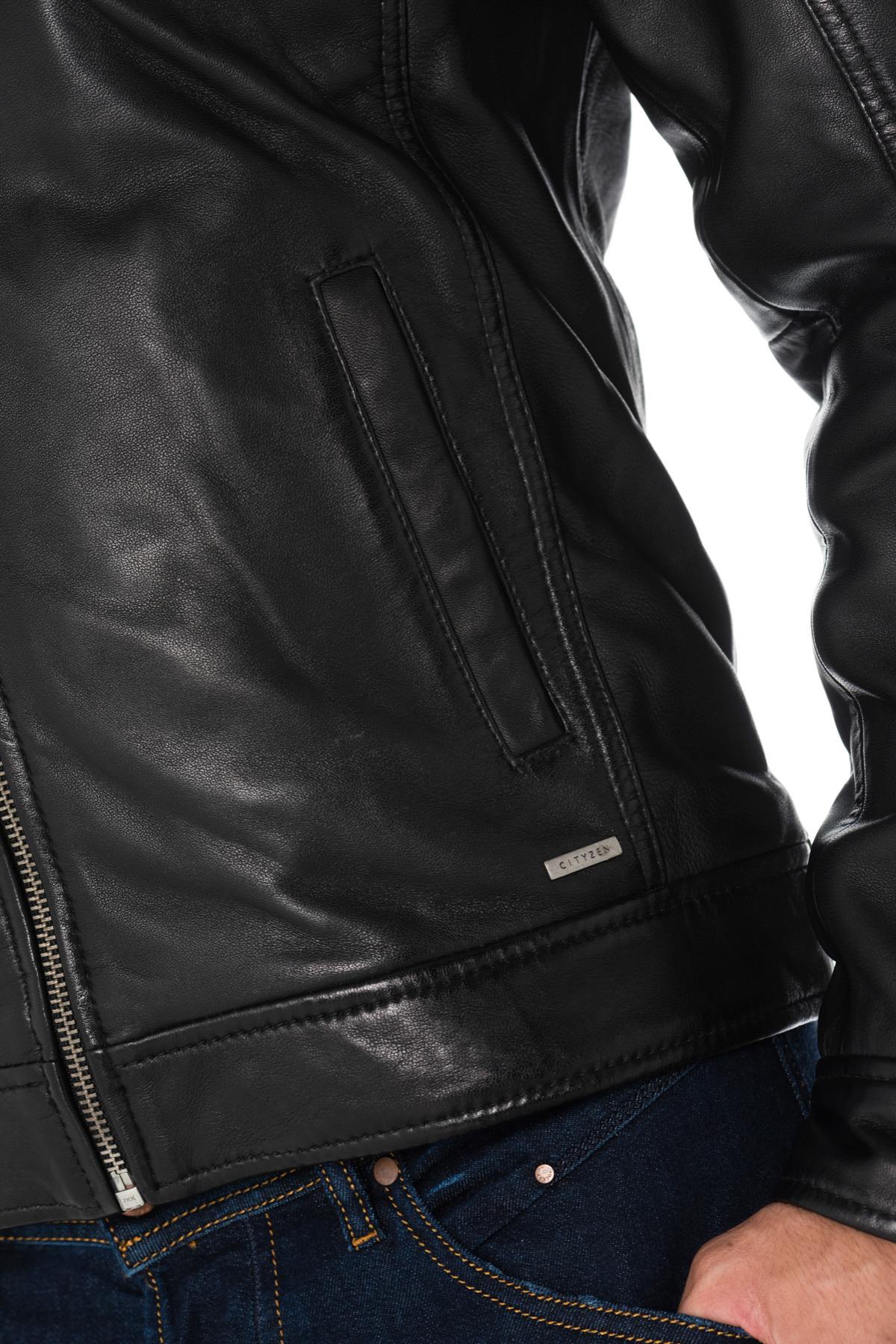 Men's hooded jacket in black sheepskin leather - Image n°7