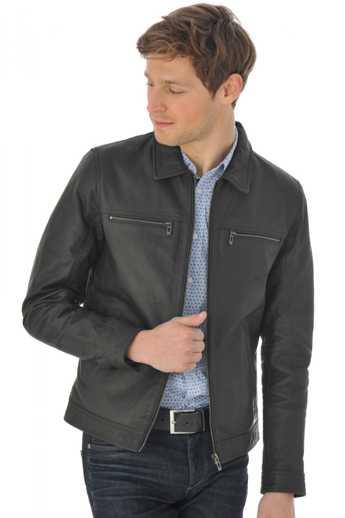 Cityzen jacket in brown oily buffalo leather - Image n°1