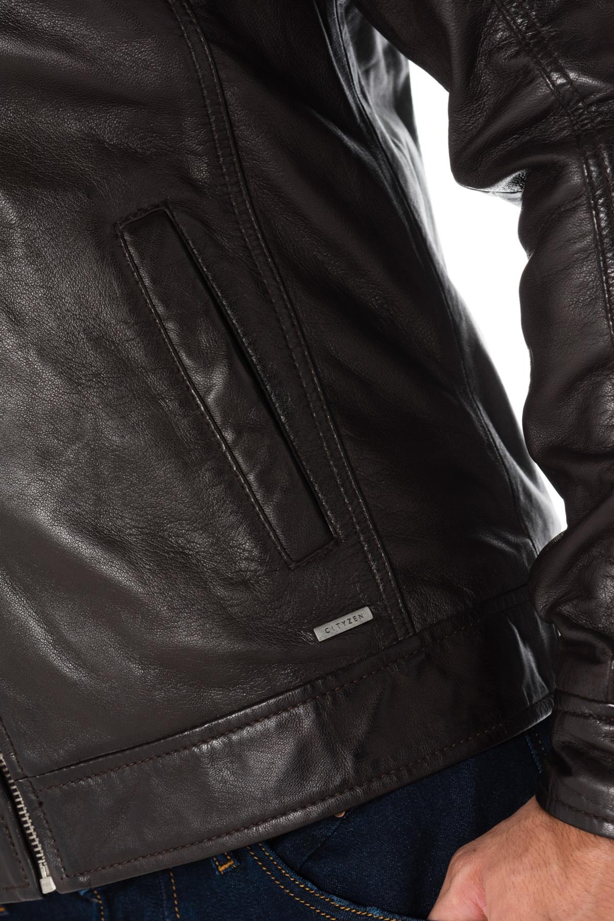 Brown sheepskin leather hooded jacket - Image n°7