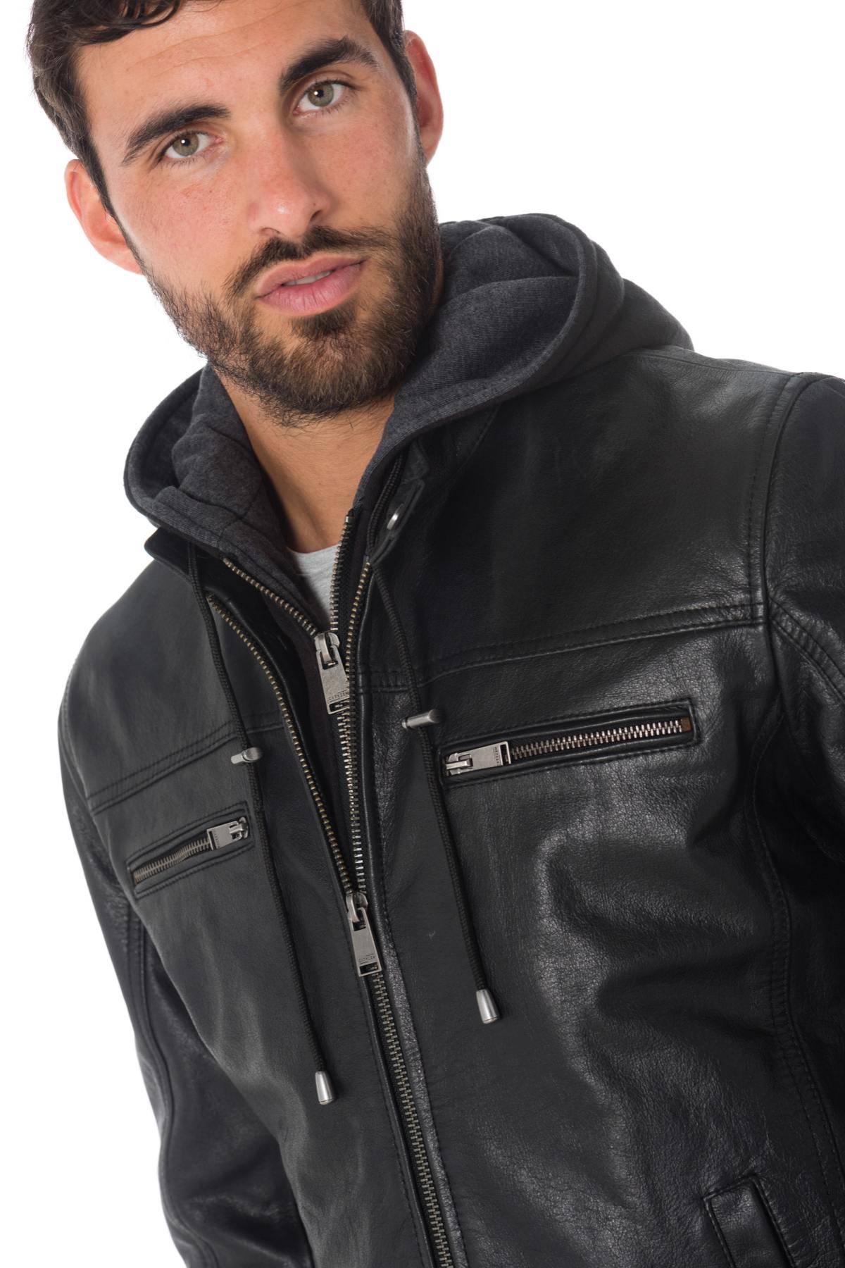 Black buffalo leather jacket with hood - Image n°6