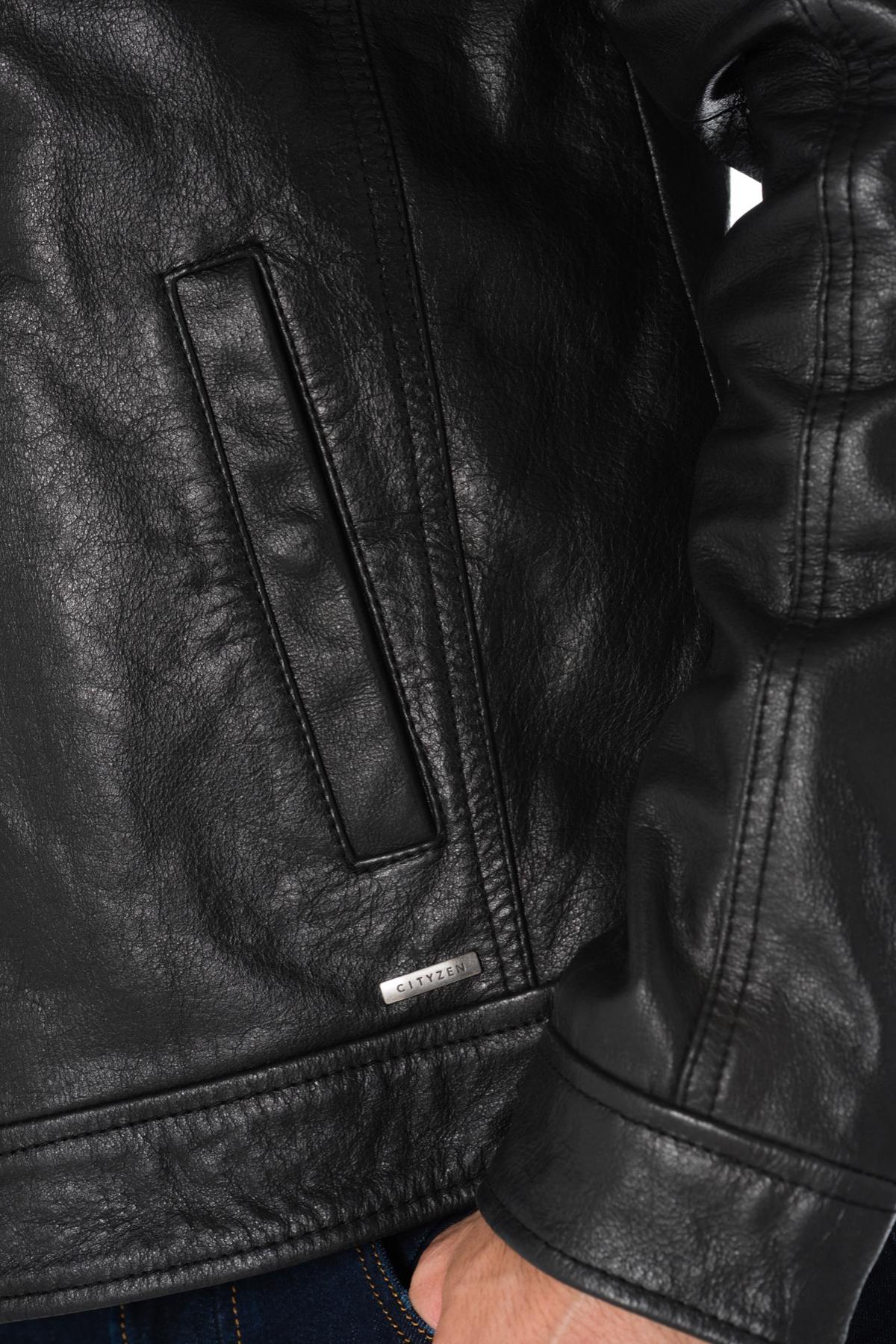 Black buffalo leather jacket with hood - Image n°7