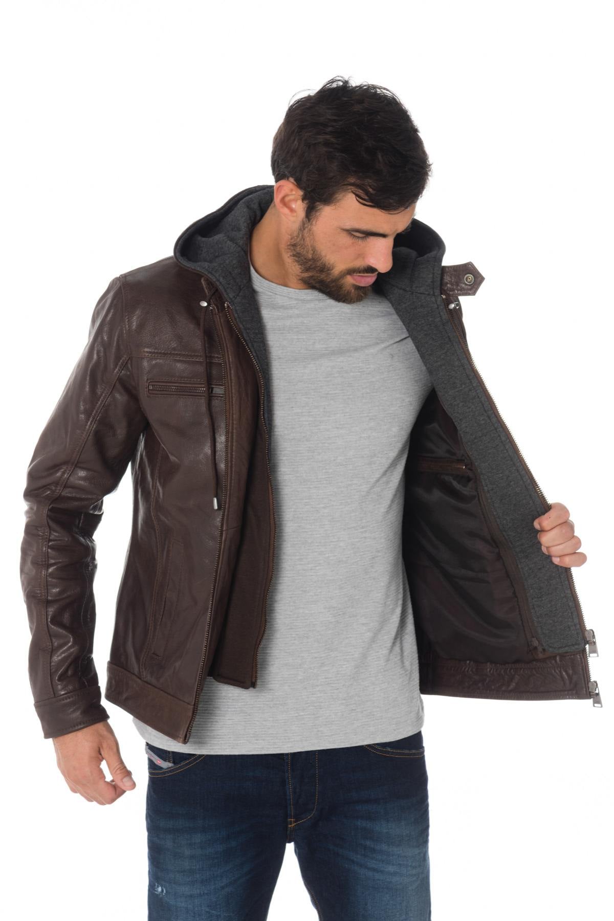 Cityzen buffalo leather hooded jacket - Image n°3