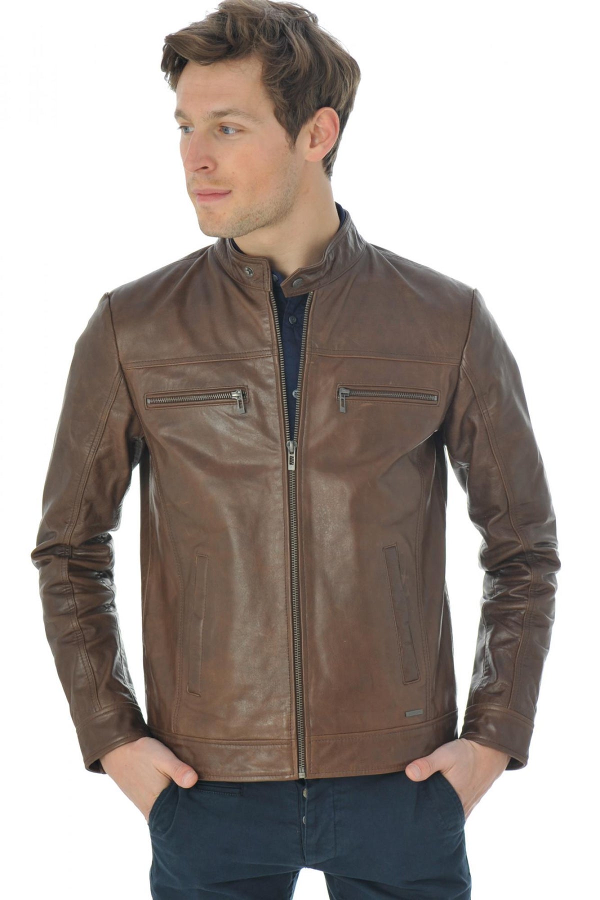 Cityzen jacket in cognac buffalo leather - Image n°9