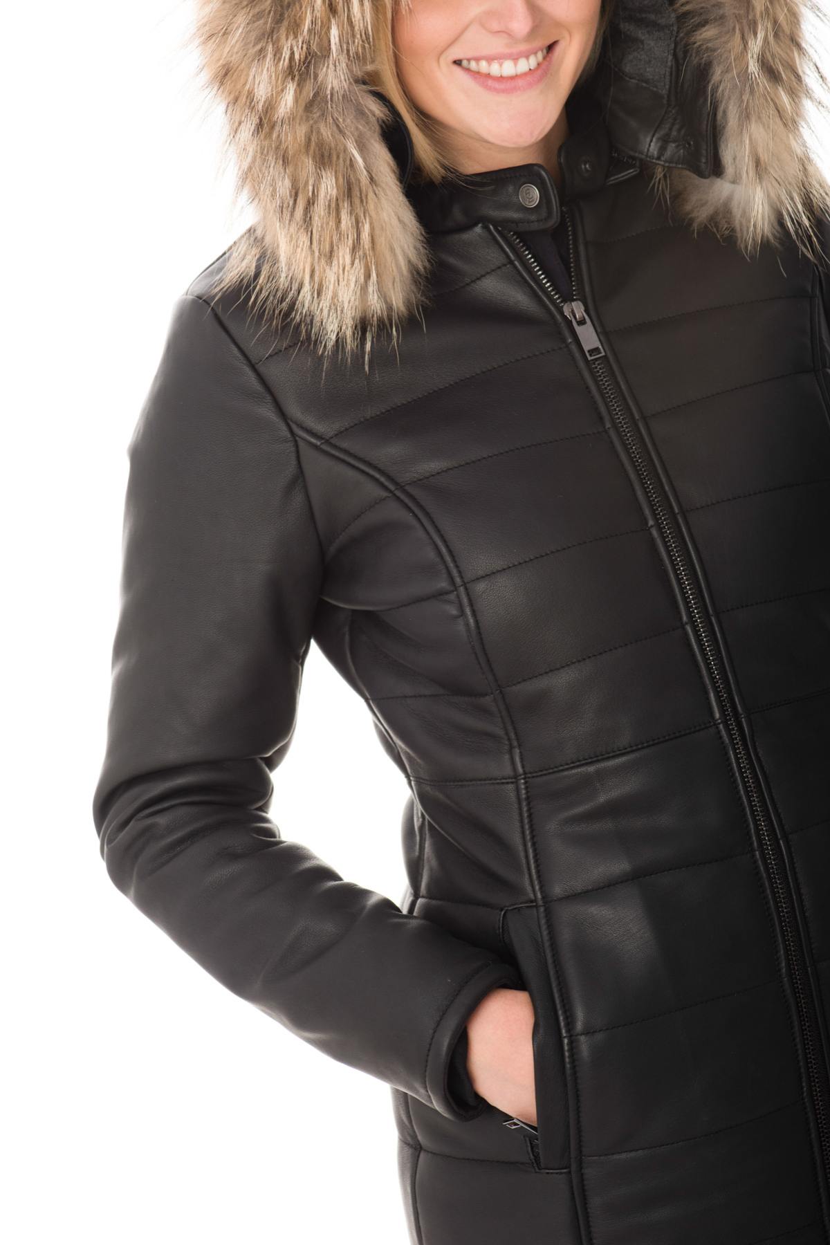 WOMEN'S CITYZEN AVORIAZ BLACK JACKET WITH NATURAL COLLAR - Image n°8