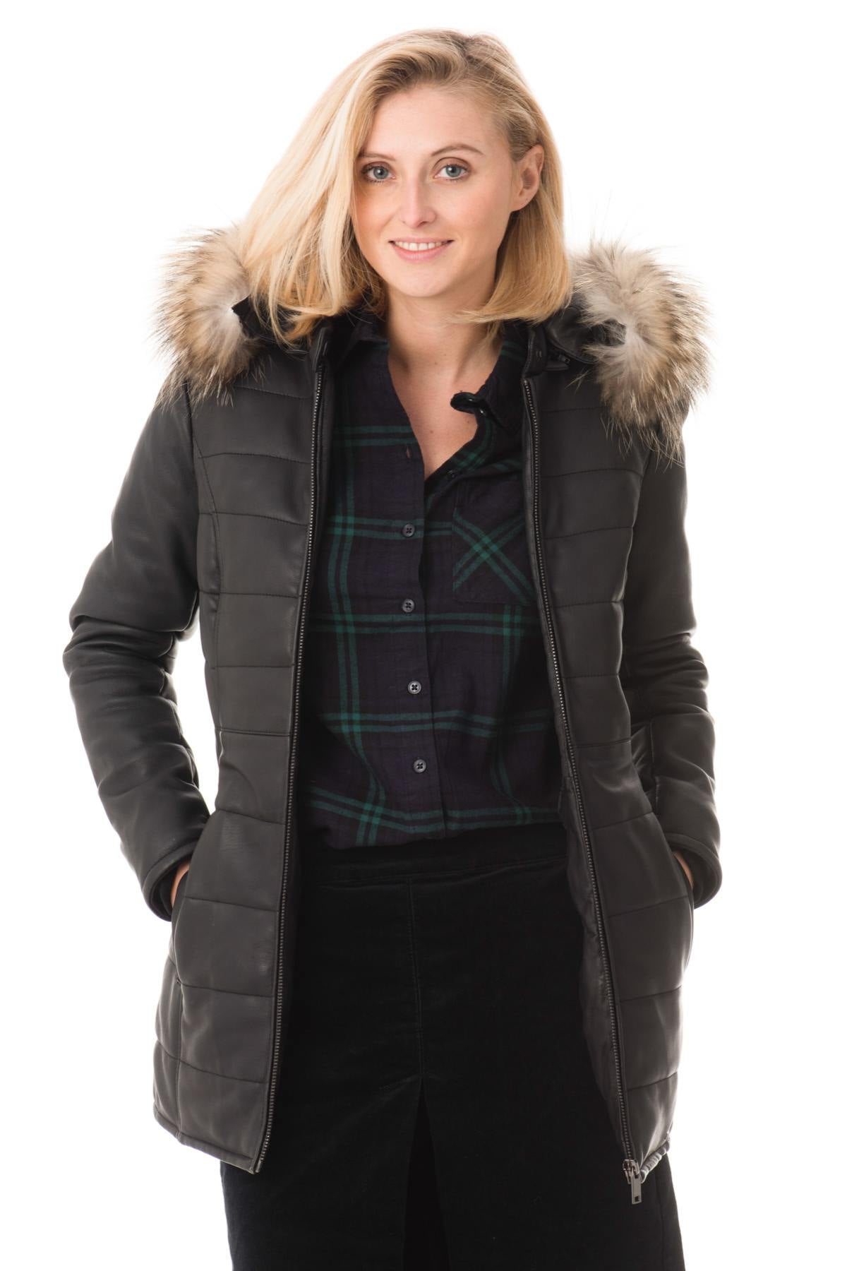 WOMEN'S CITYZEN AVORIAZ BLACK JACKET WITH NATURAL COLLAR - Image n°3