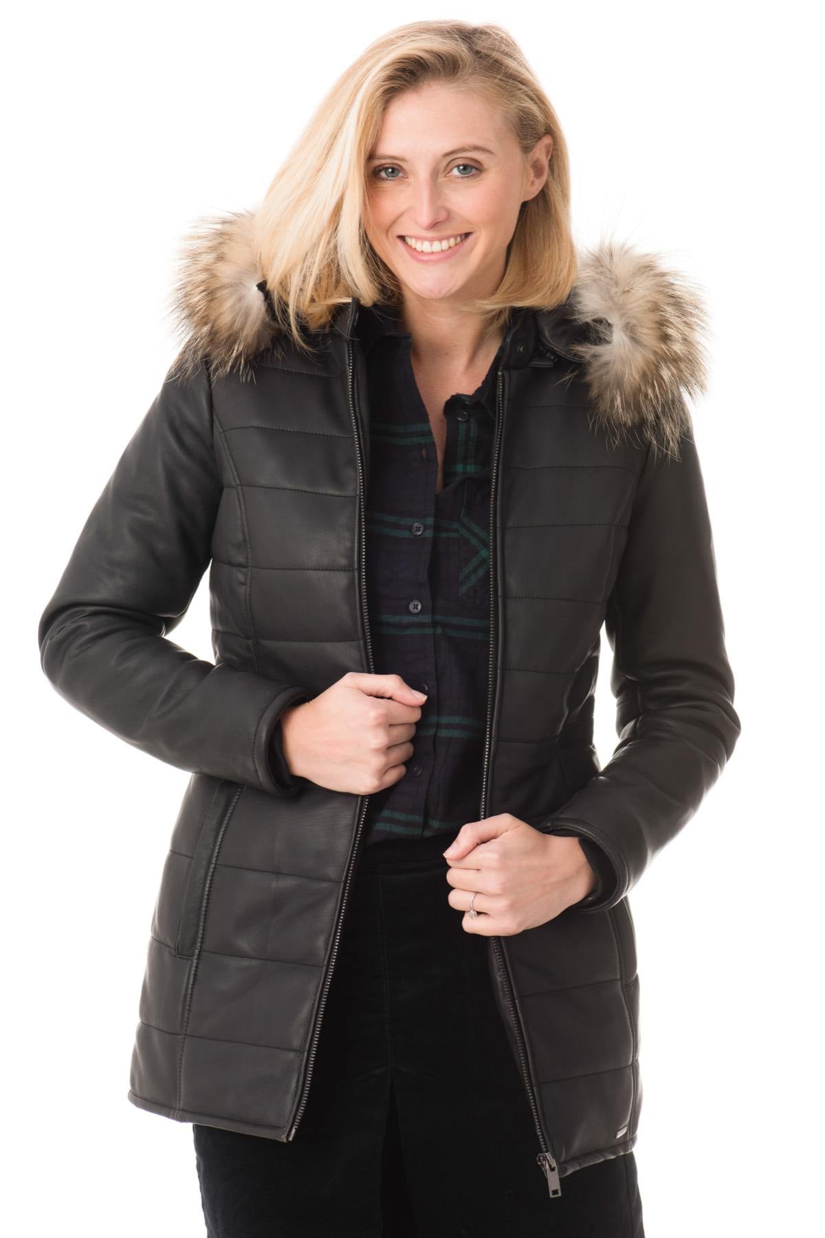 WOMEN'S CITYZEN AVORIAZ BLACK JACKET WITH NATURAL COLLAR - Image n°4