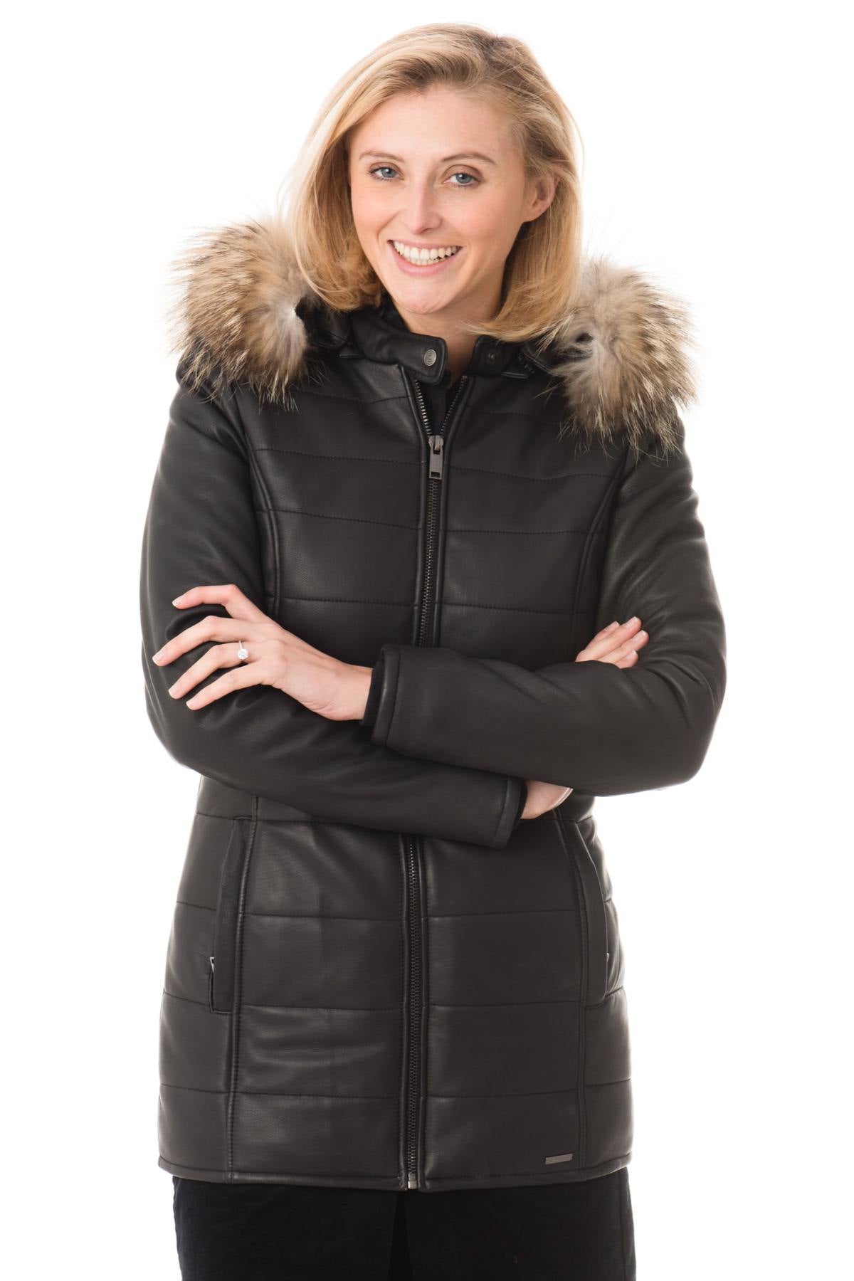 WOMEN'S CITYZEN AVORIAZ BLACK JACKET WITH NATURAL COLLAR - Image n°1