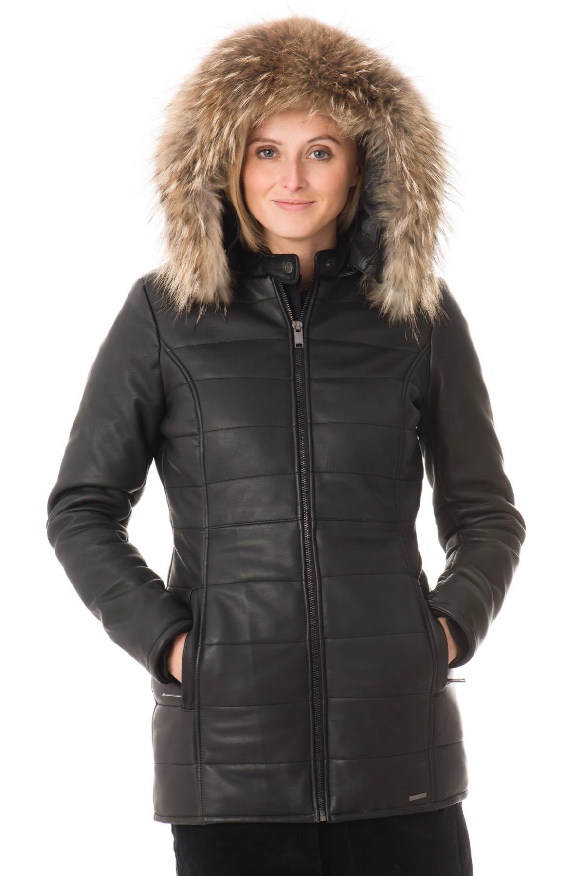 WOMEN'S CITYZEN AVORIAZ BLACK JACKET WITH NATURAL COLLAR - Image n°5