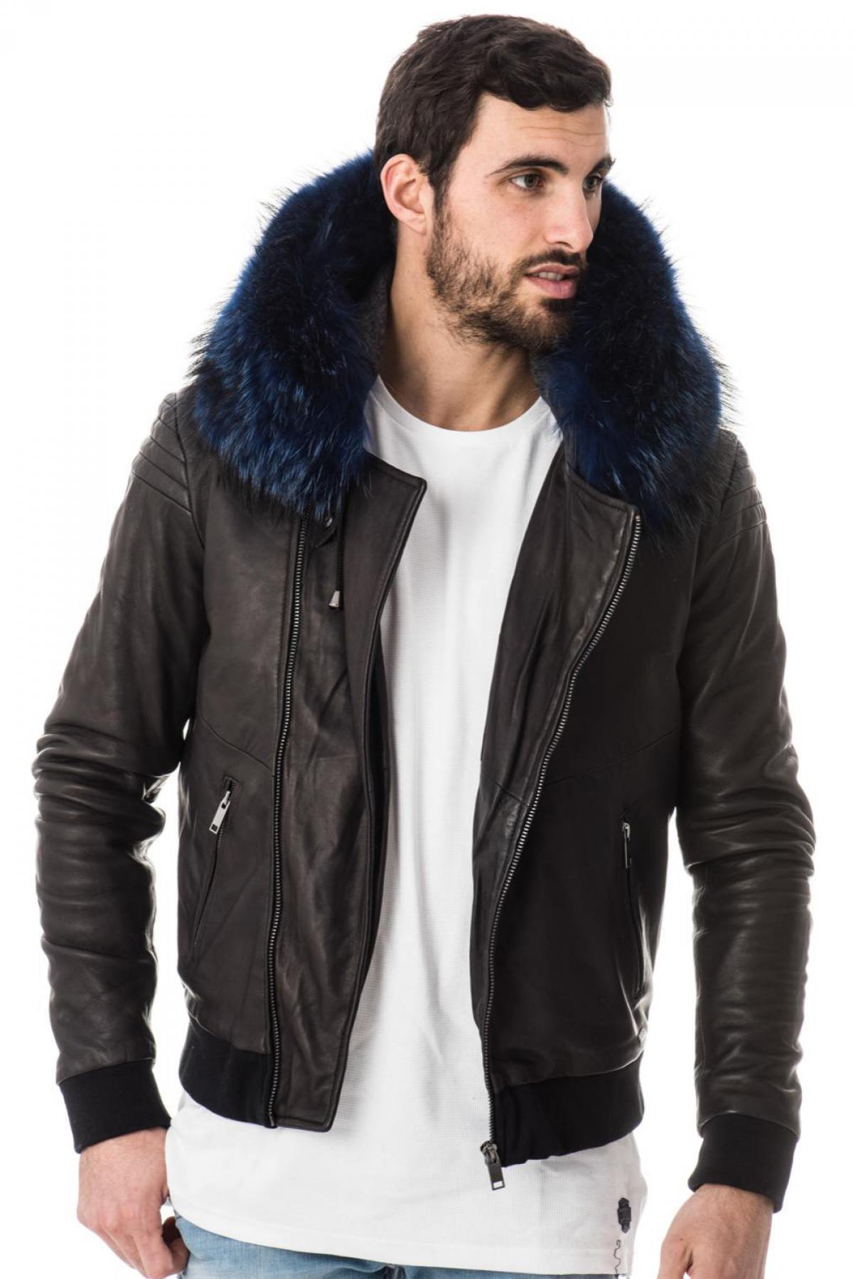 Blue raccoon fur hooded jacket - Image n°2