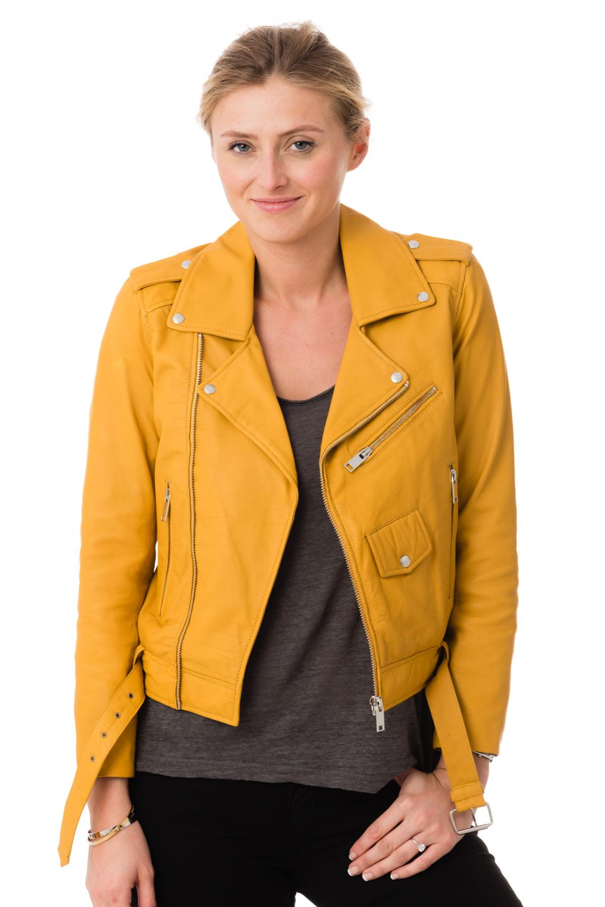 Women's yellow sheepskin leather perfecto - Image n°1