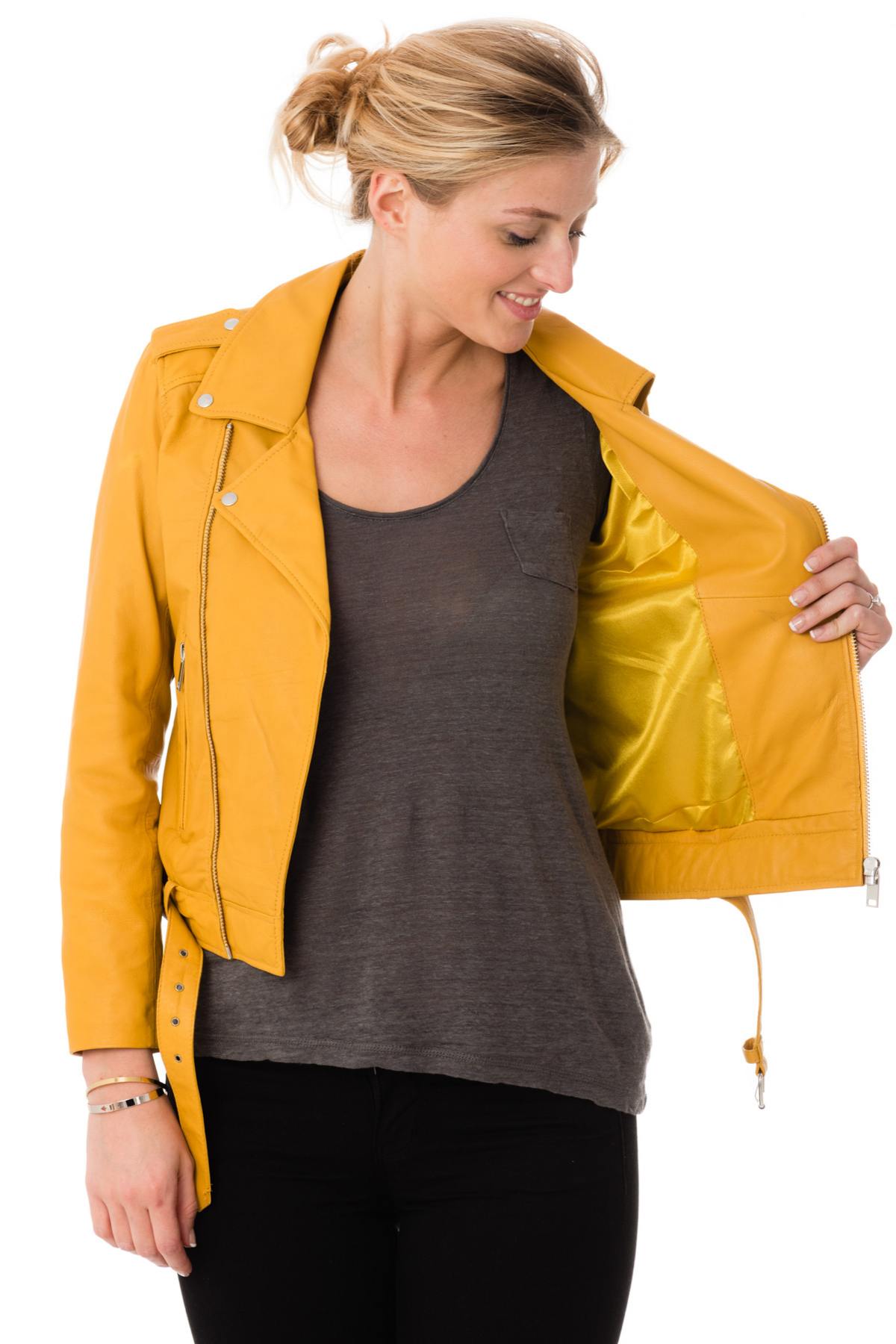 Women's yellow sheepskin leather perfecto - Image n°4