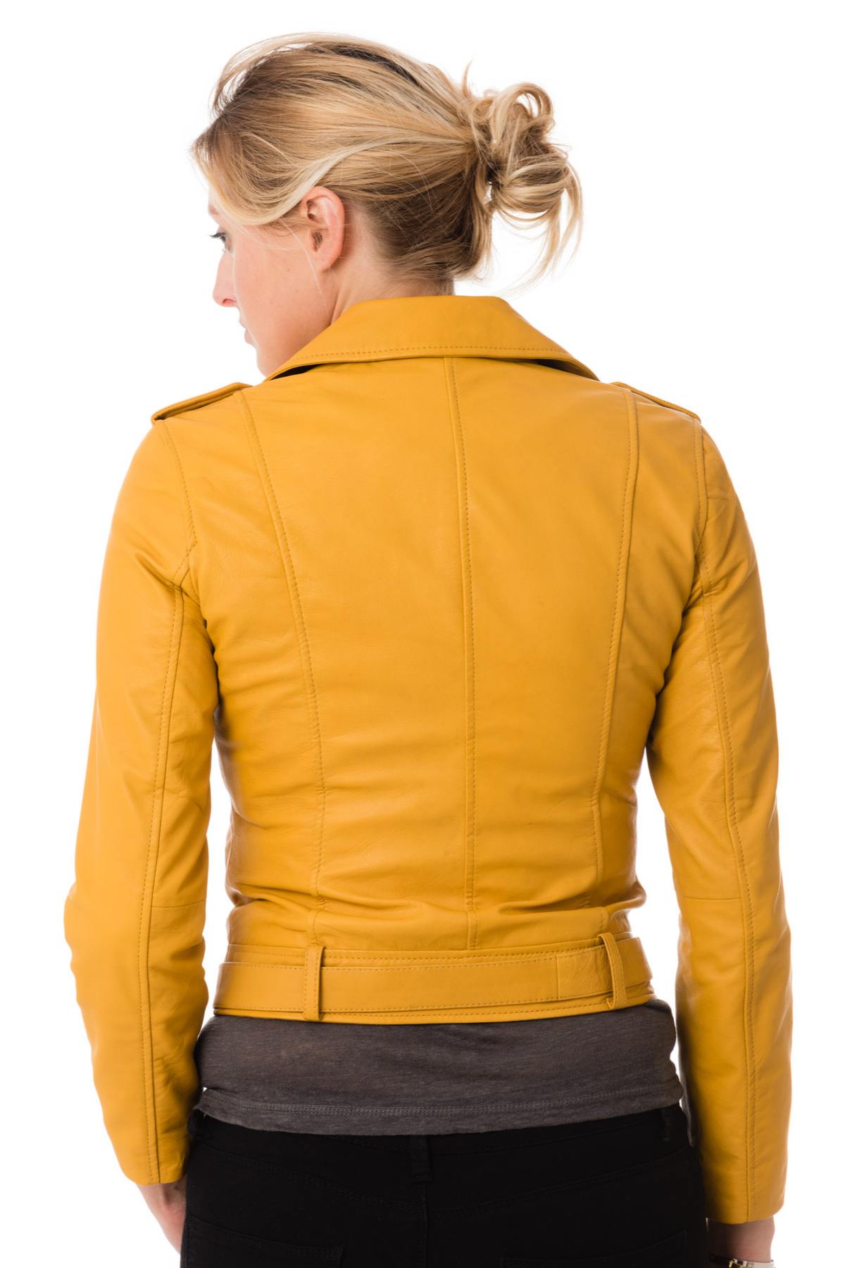 Women's yellow sheepskin leather perfecto - Image n°5