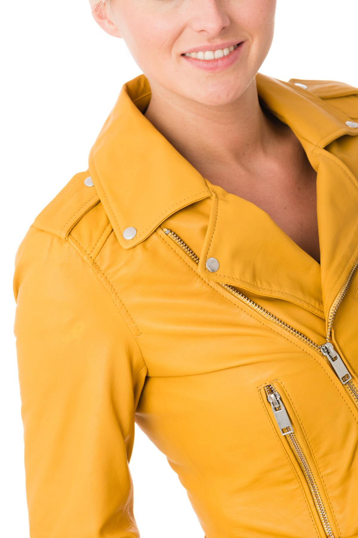 Women's yellow sheepskin leather perfecto - Image n°6