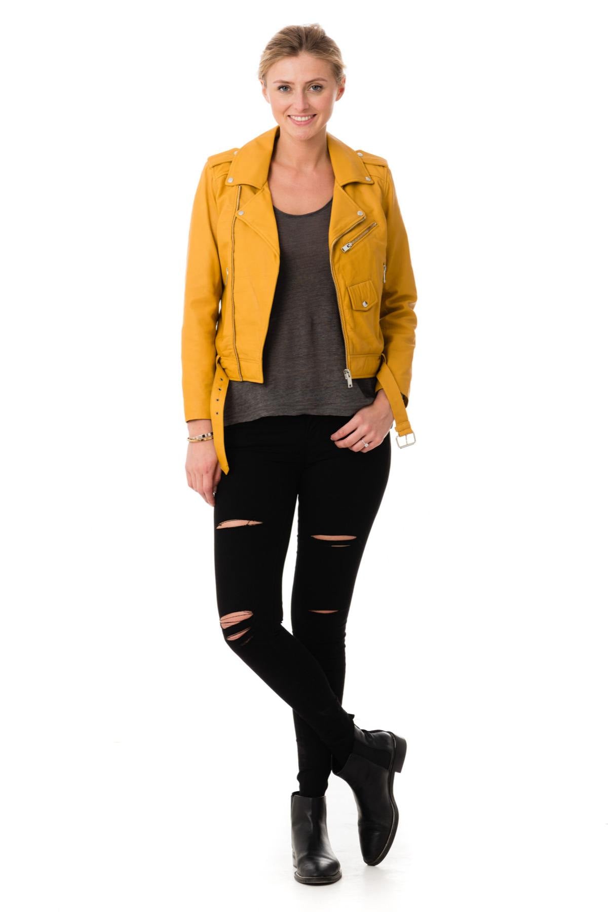 Women's yellow sheepskin leather perfecto - Image n°2