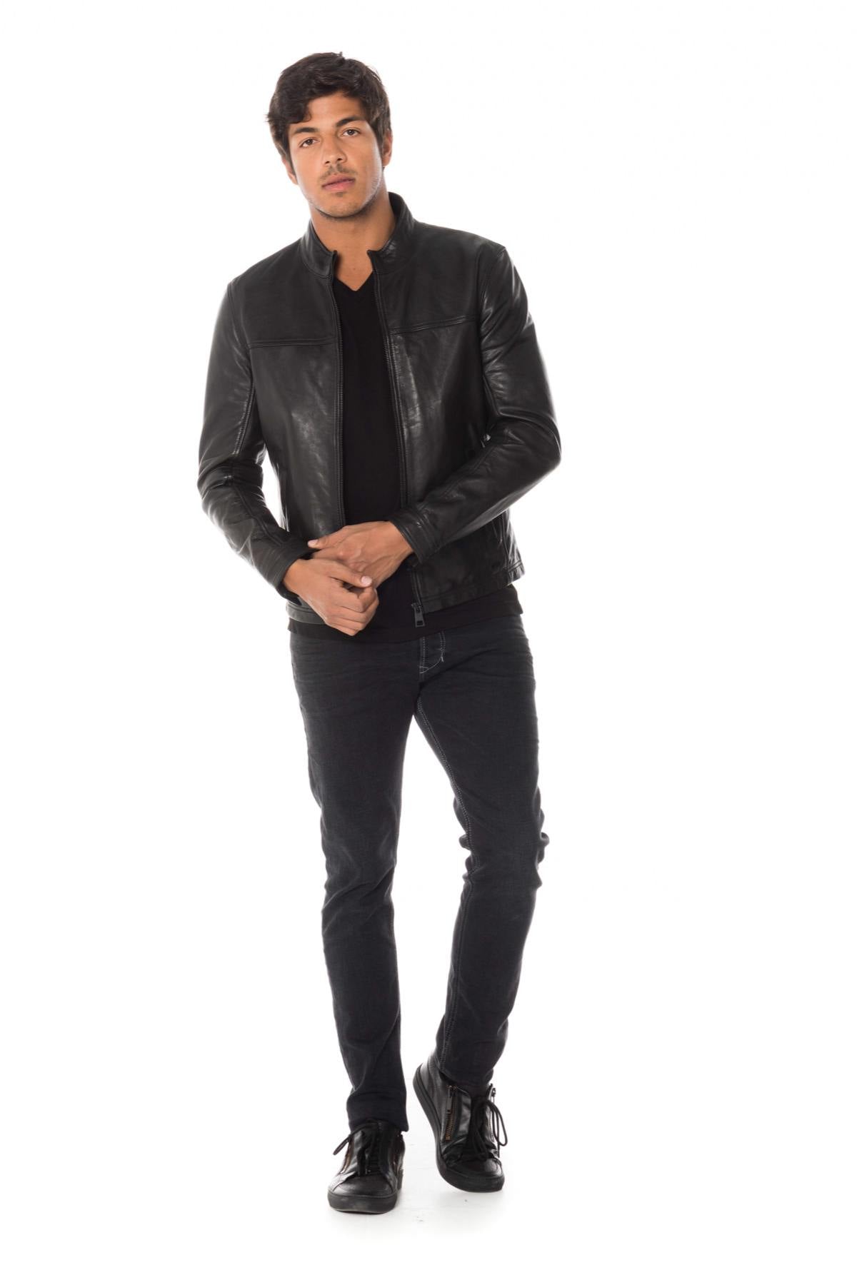 Total black cowhide leather jacket - Image n°2