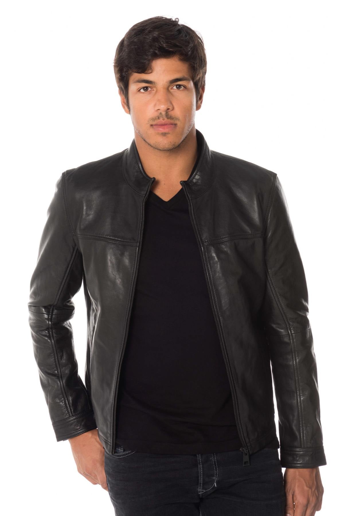 Total black cowhide leather jacket - Image n°3