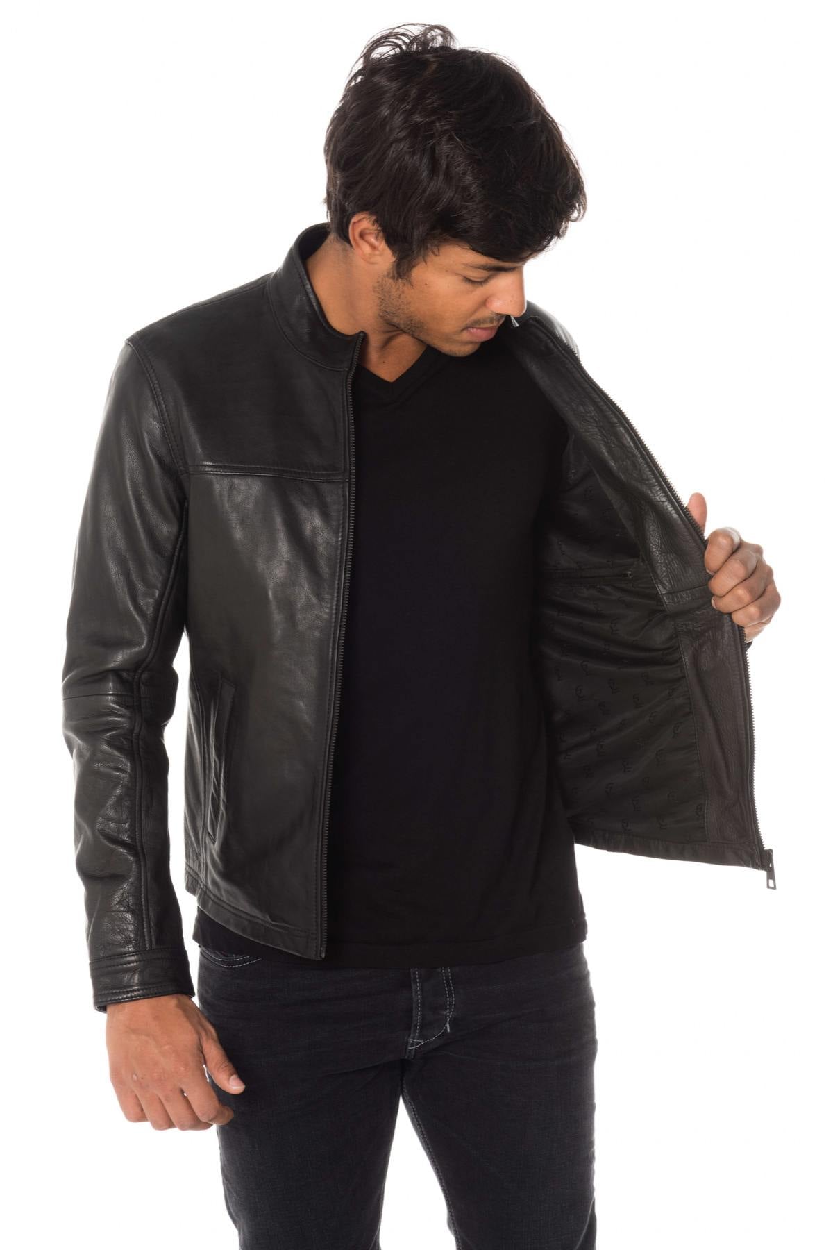 Total black cowhide leather jacket - Image n°4