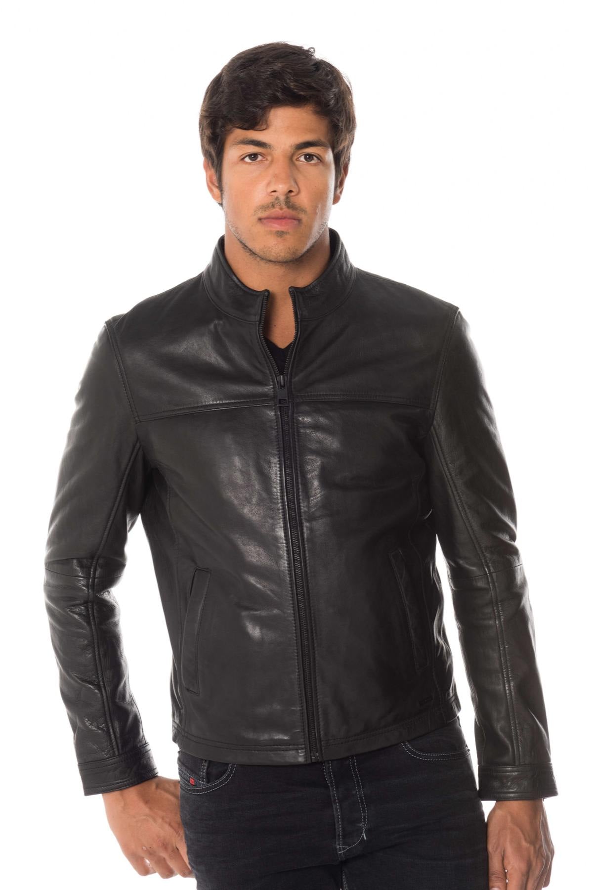 Total black cowhide leather jacket - Image n°1