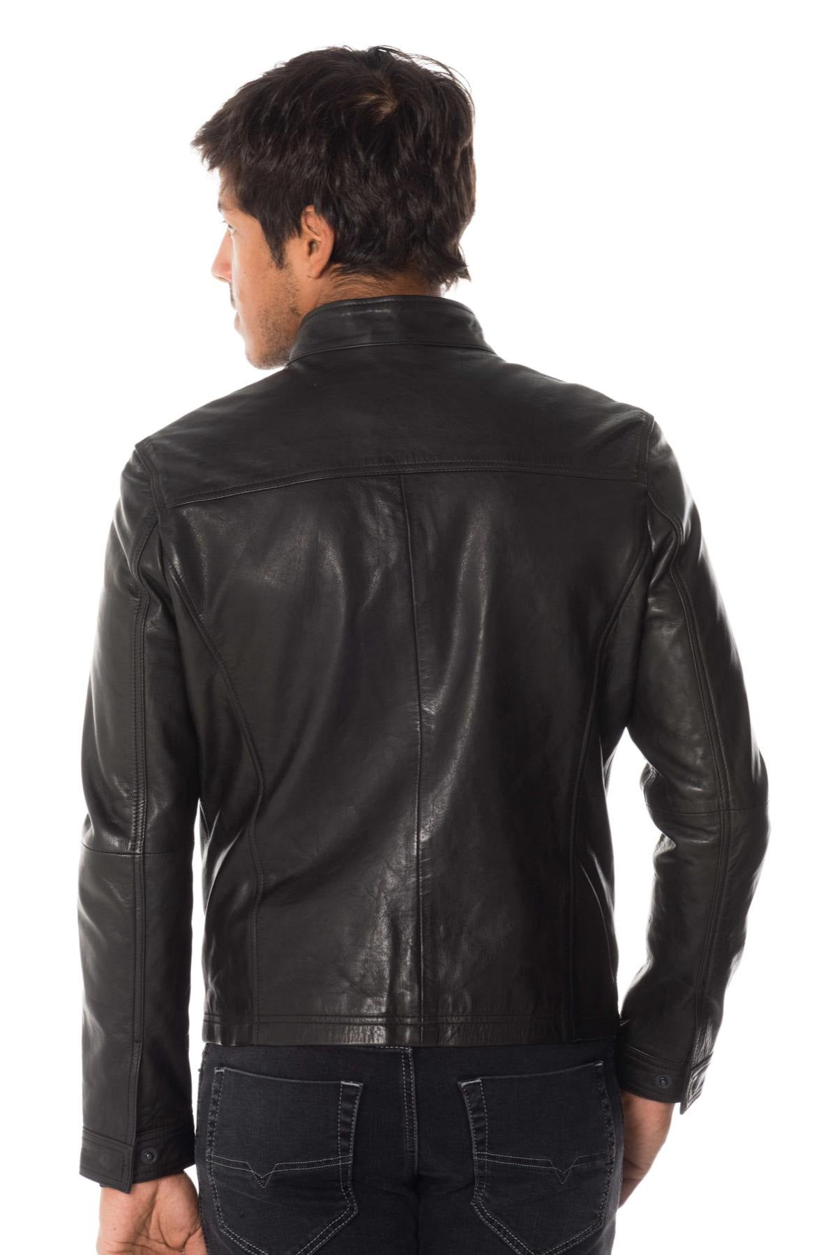 Total black cowhide leather jacket - Image n°5