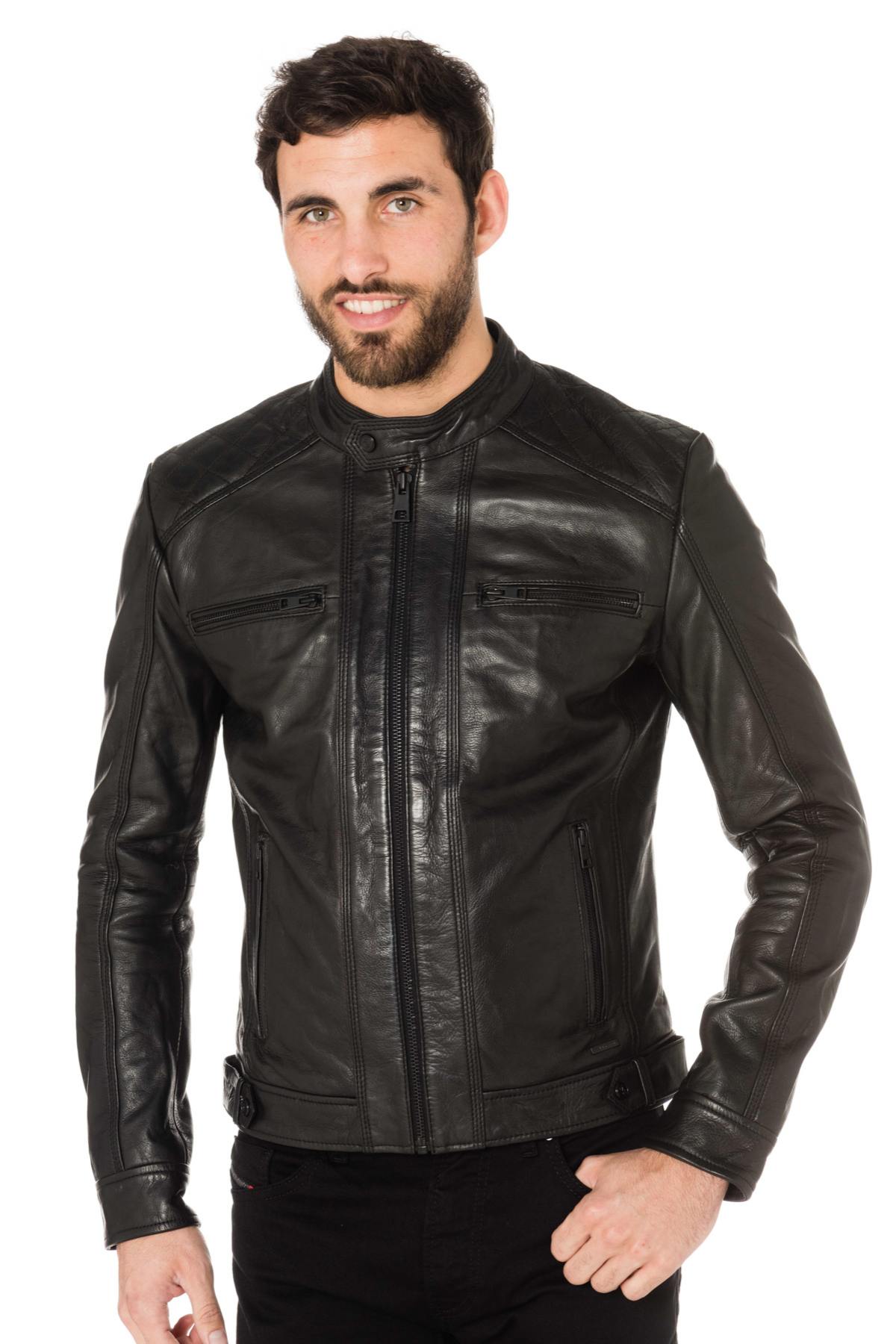 Black cowhide leather biker jacket - Image n°7