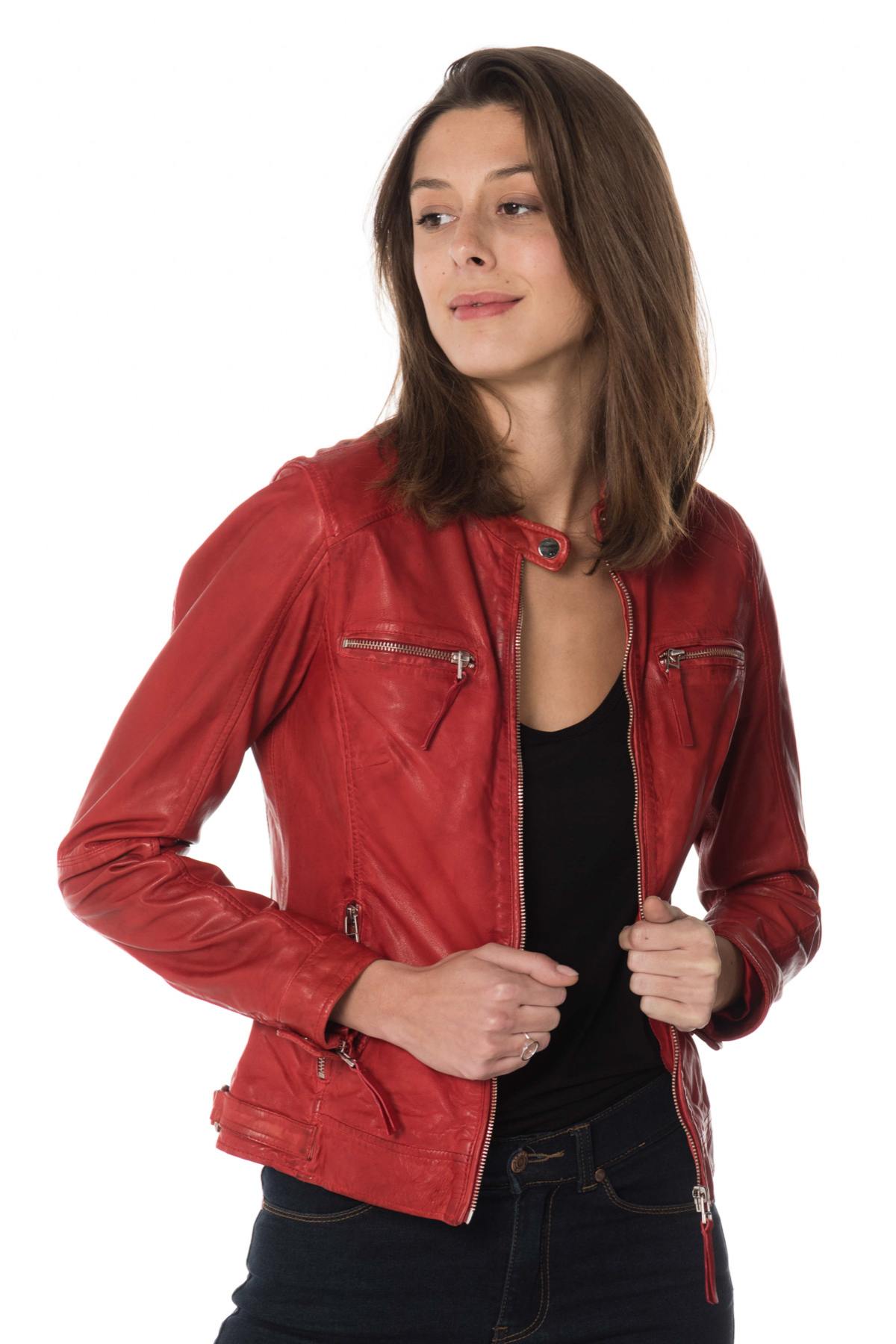 Women's red leather jacket - Image n°3