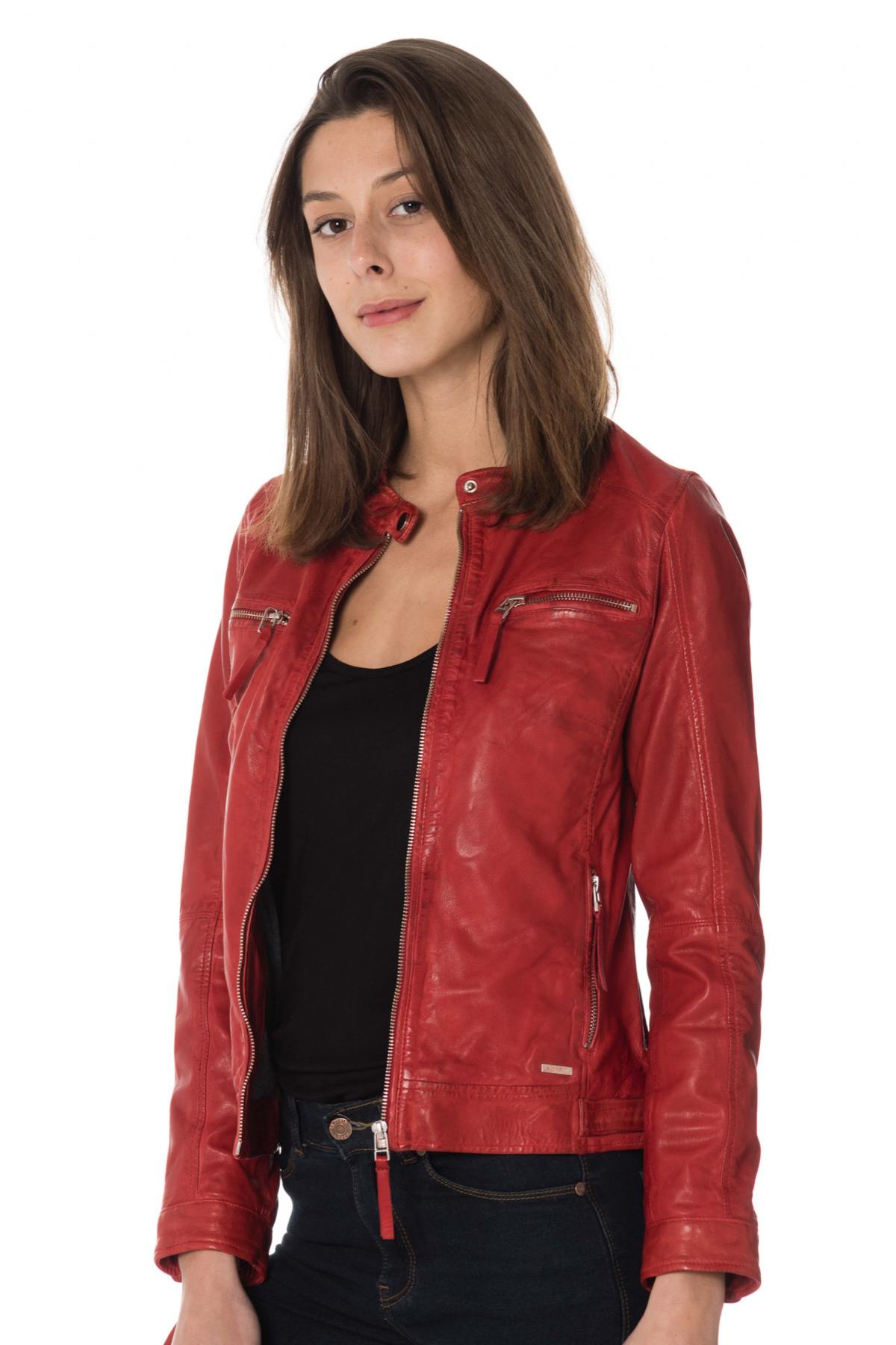 Women's red leather jacket - Image n°5