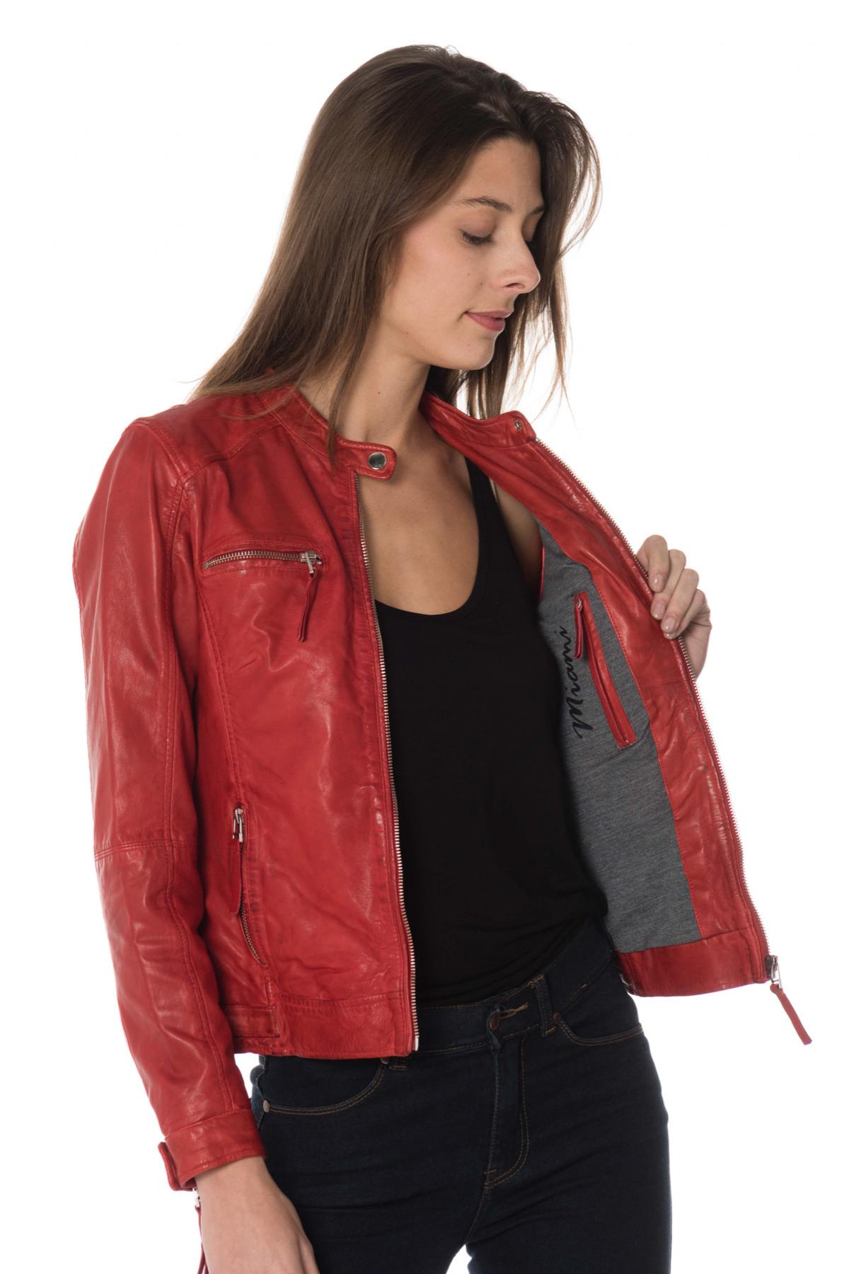 Women's red leather jacket - Image n°6