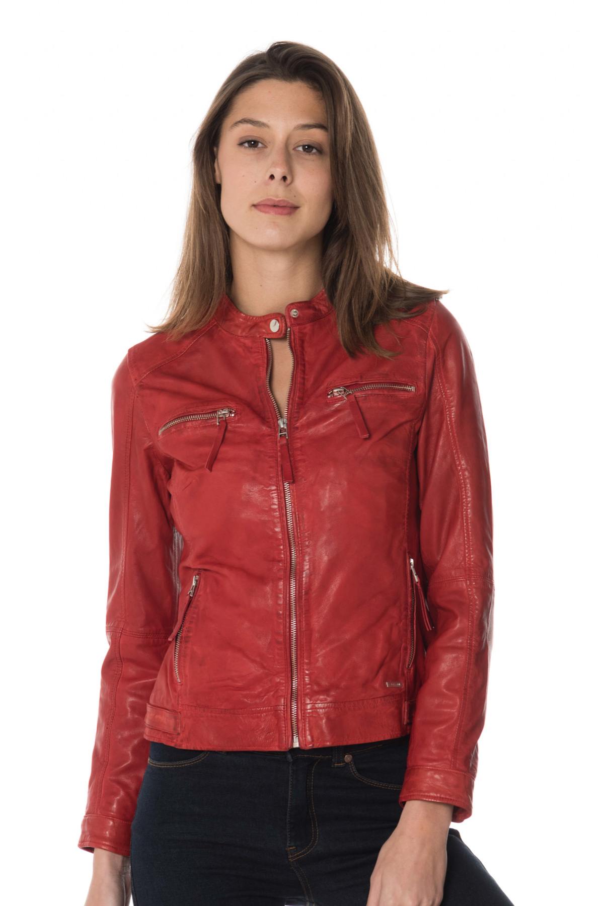 Women's red leather jacket - Image n°4