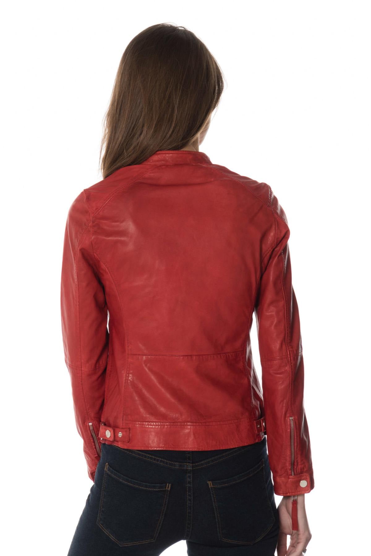 Women's red leather jacket - Image n°7