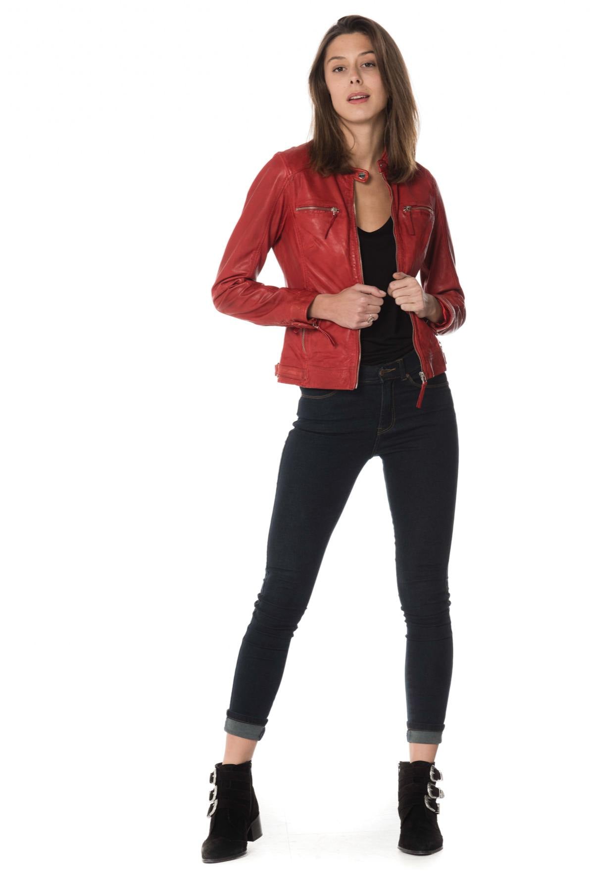 Women's red leather jacket - Image n°2