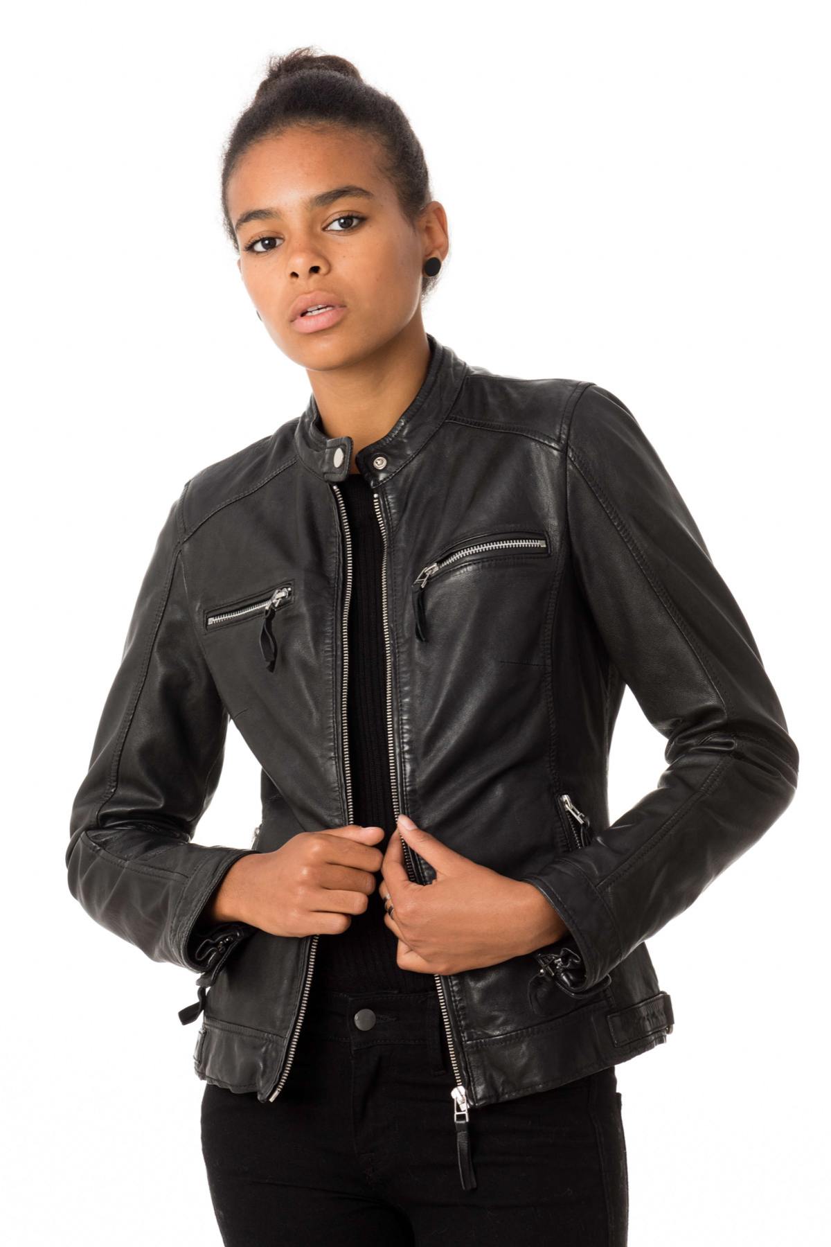 Women's black leather jacket - Image n°6