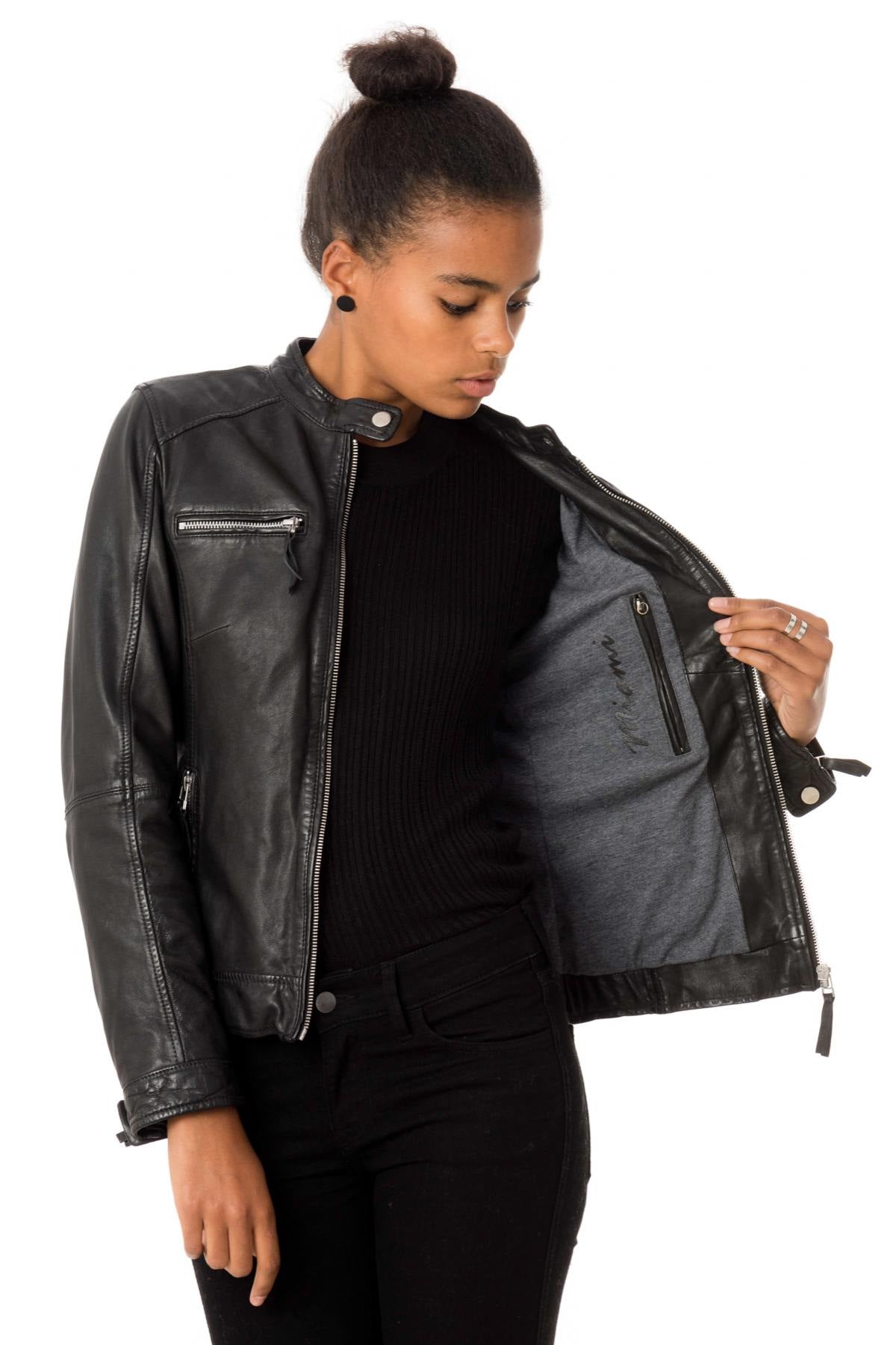 Women's black leather jacket - Image n°7