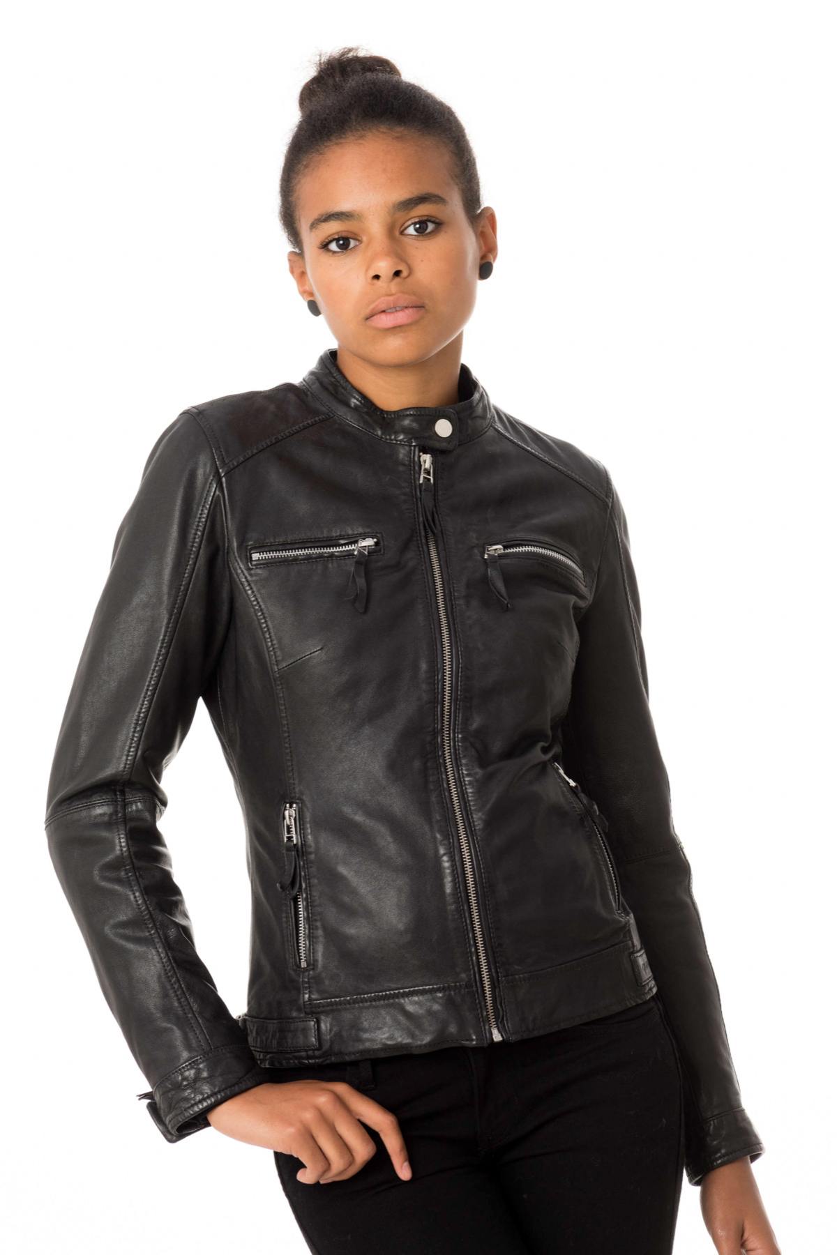 Women's black leather jacket - Image n°4