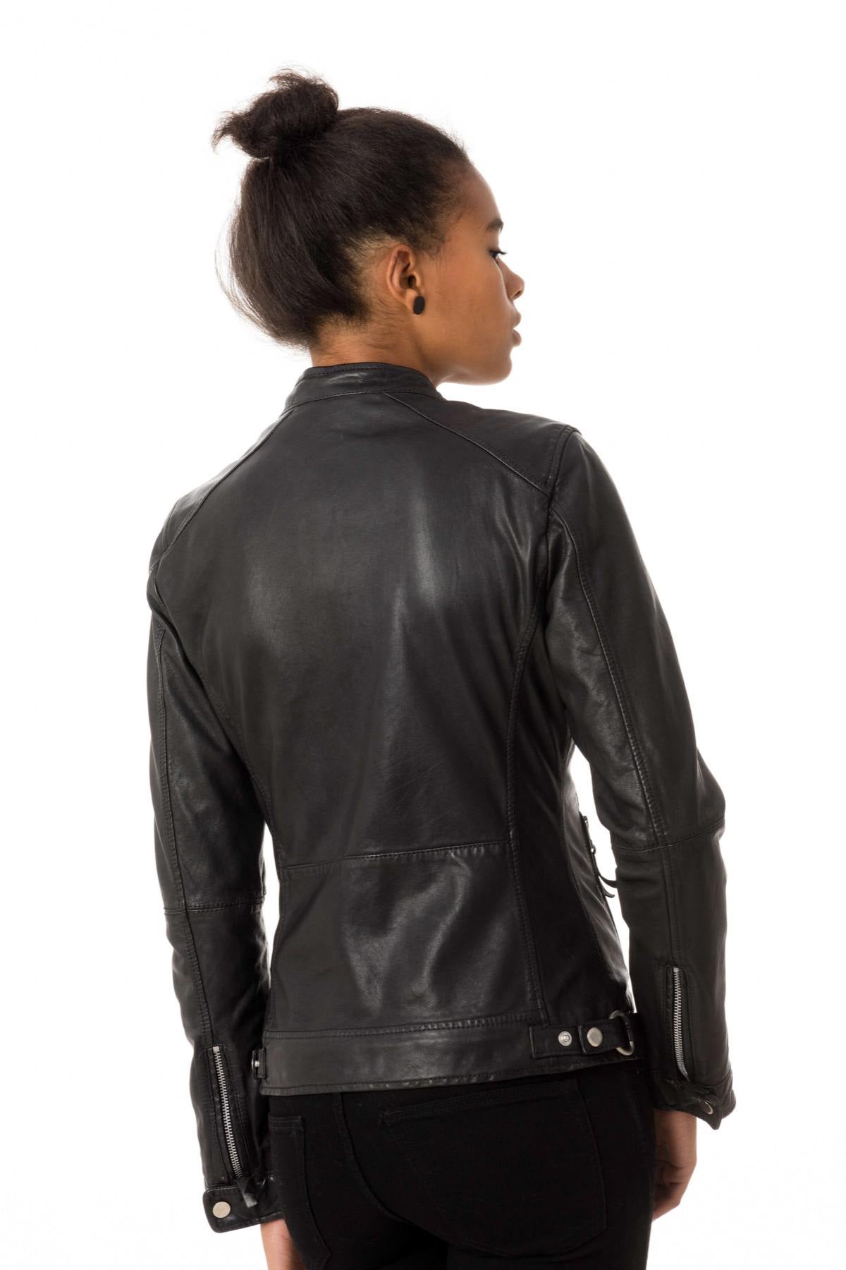 Women's black leather jacket - Image n°8