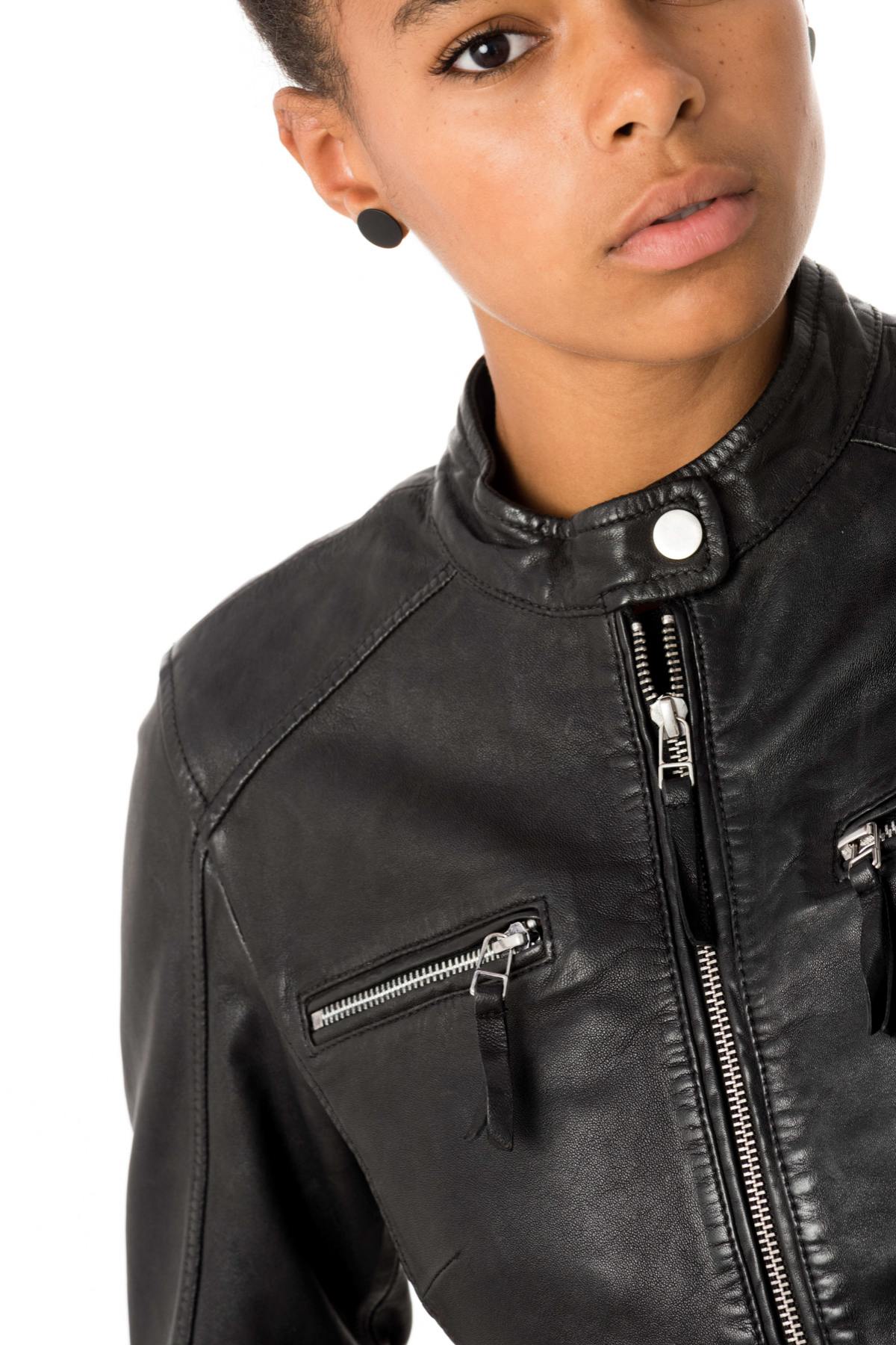 Women's black leather jacket - Image n°9