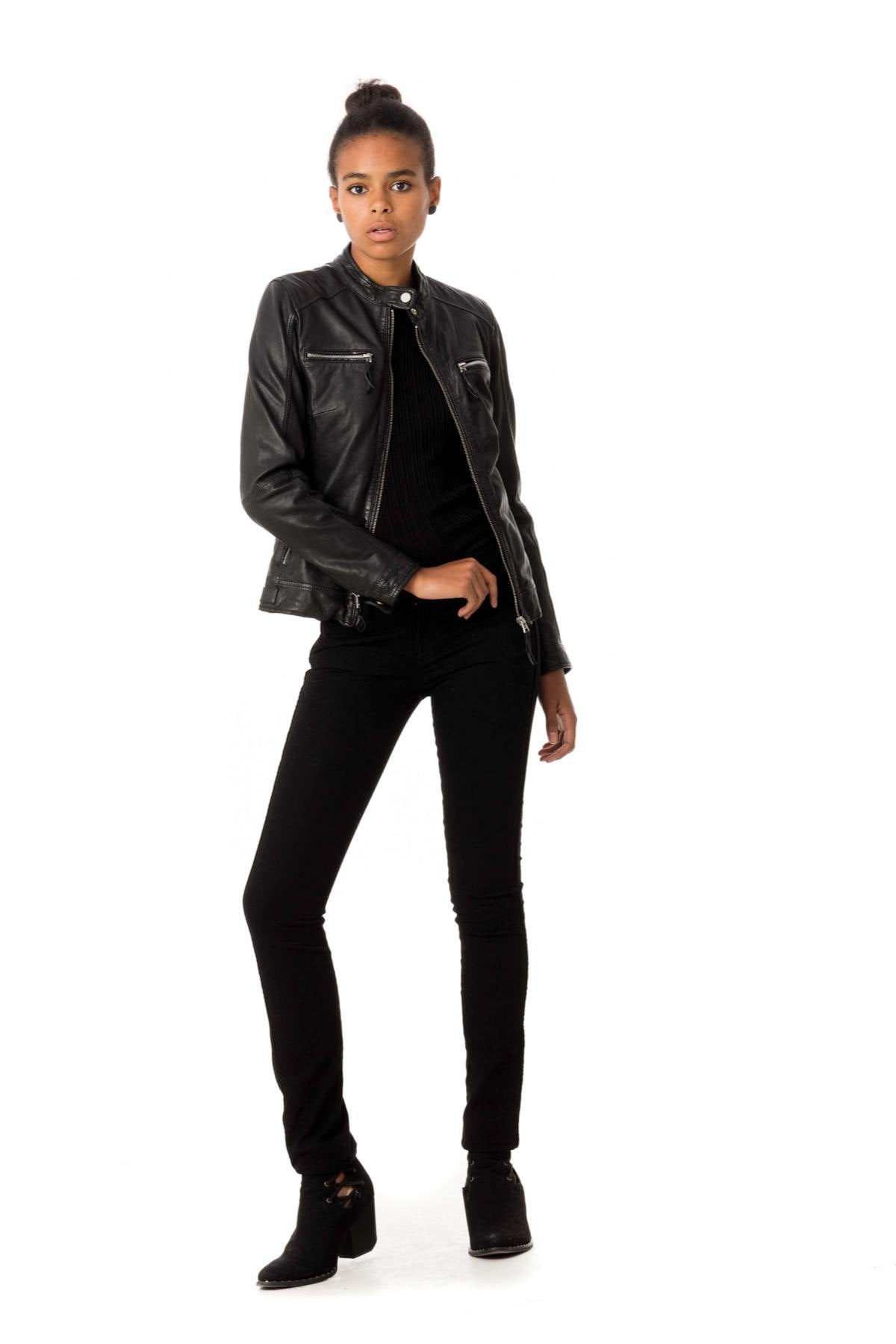 Women's black leather jacket - Image n°5