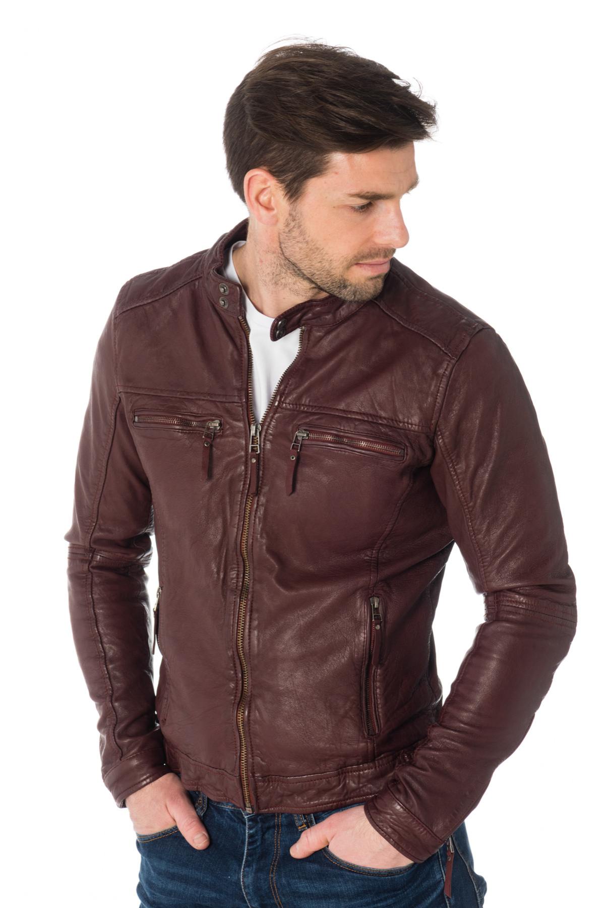 Cityzen Burgundy Leather Jacket - Image n°1