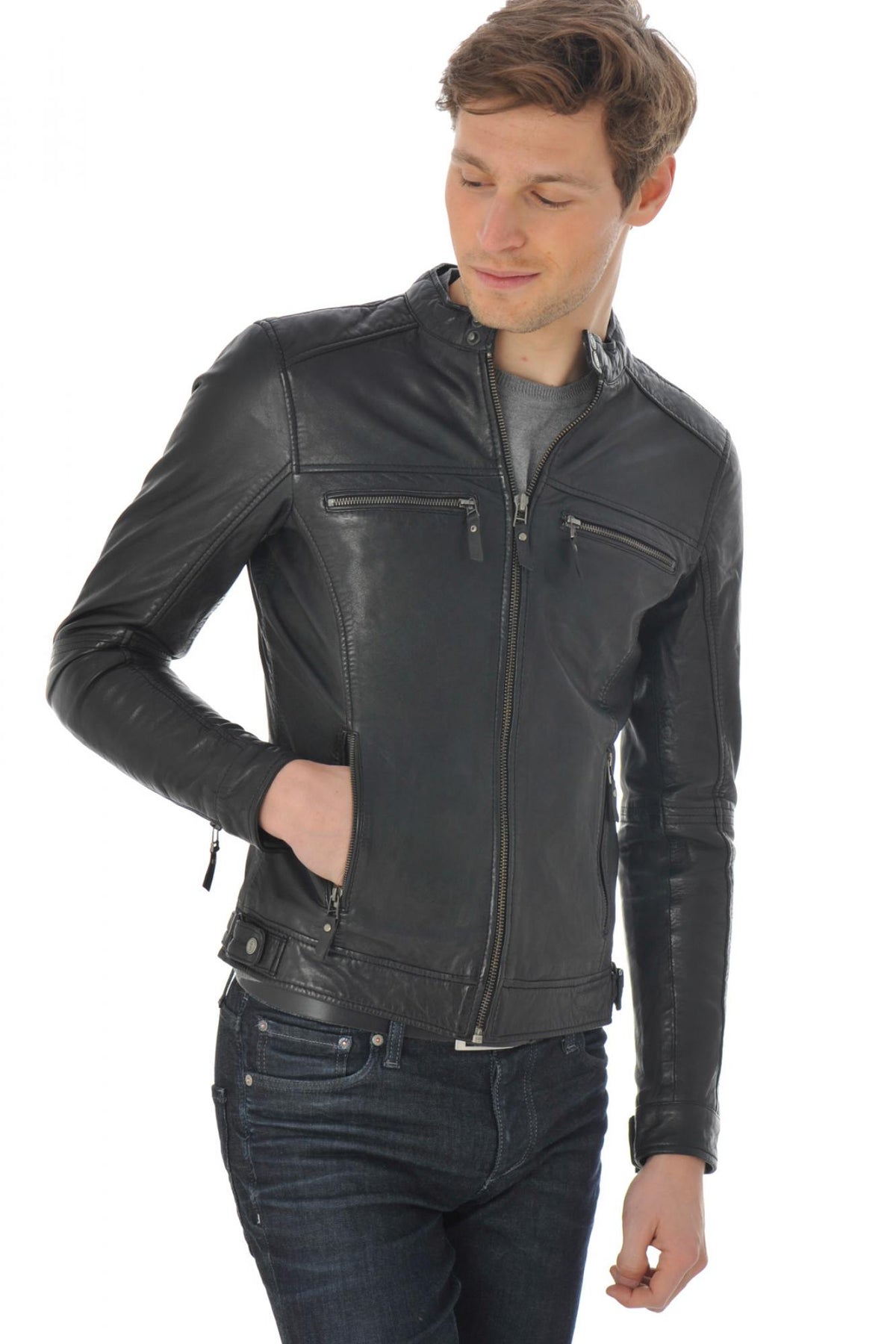 Black mandarin collar jacket for Men Cityzen - Image n°4