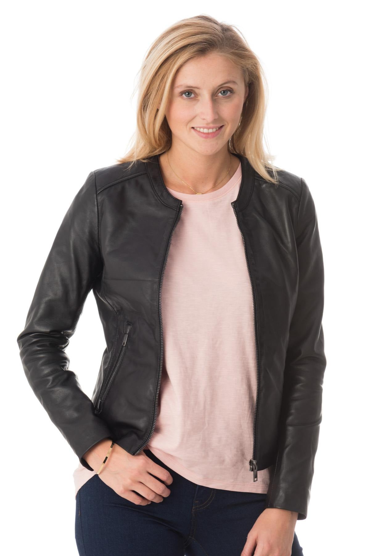 Very chic black sheepskin leather jacket - Image n°1