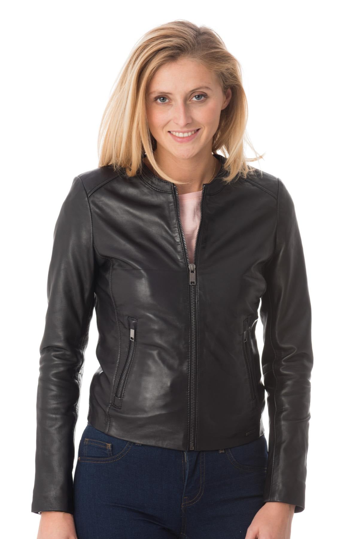 Very chic black sheepskin leather jacket - Image n°3