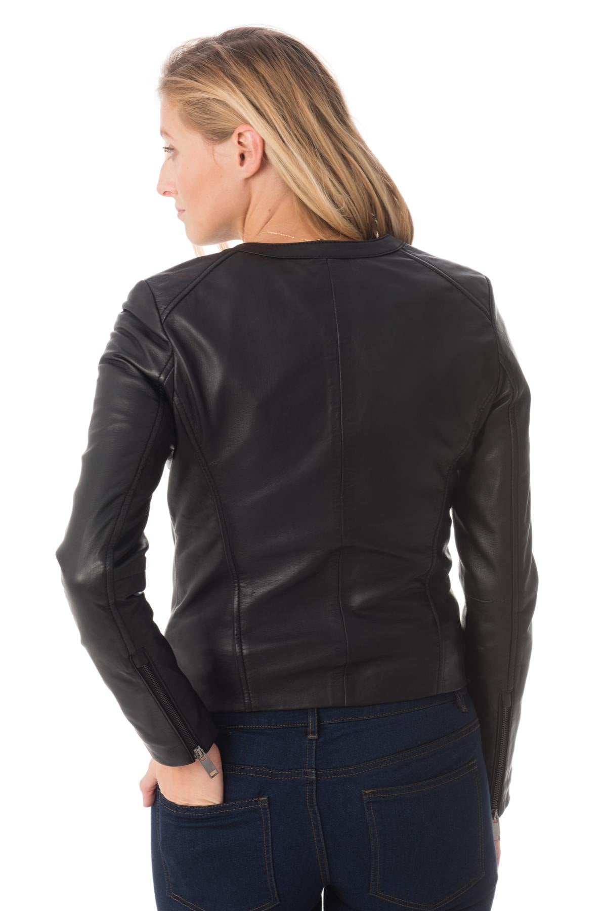 Very chic black sheepskin leather jacket - Image n°4