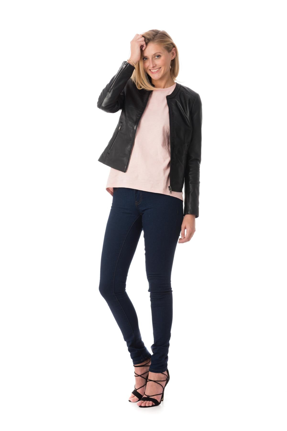 Very chic black sheepskin leather jacket - Image n°2