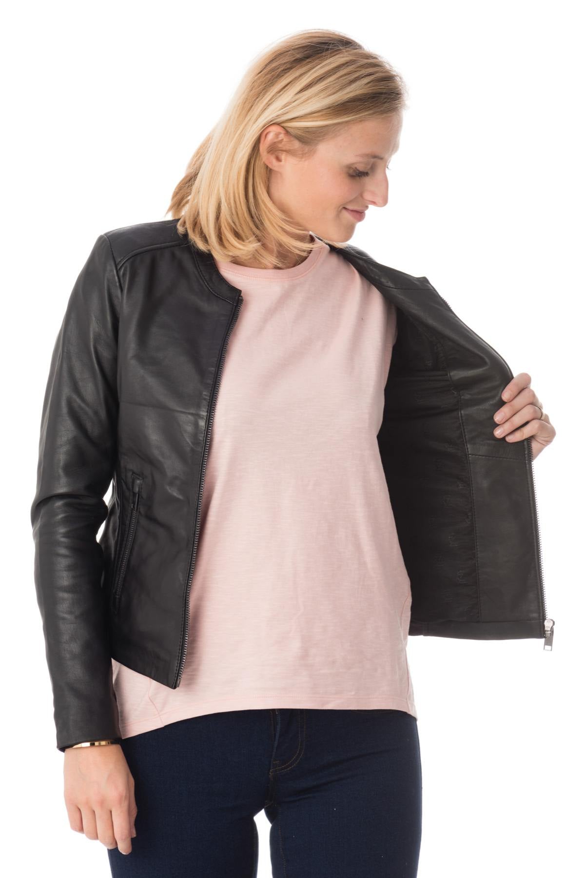 Very chic black sheepskin leather jacket - Image n°5