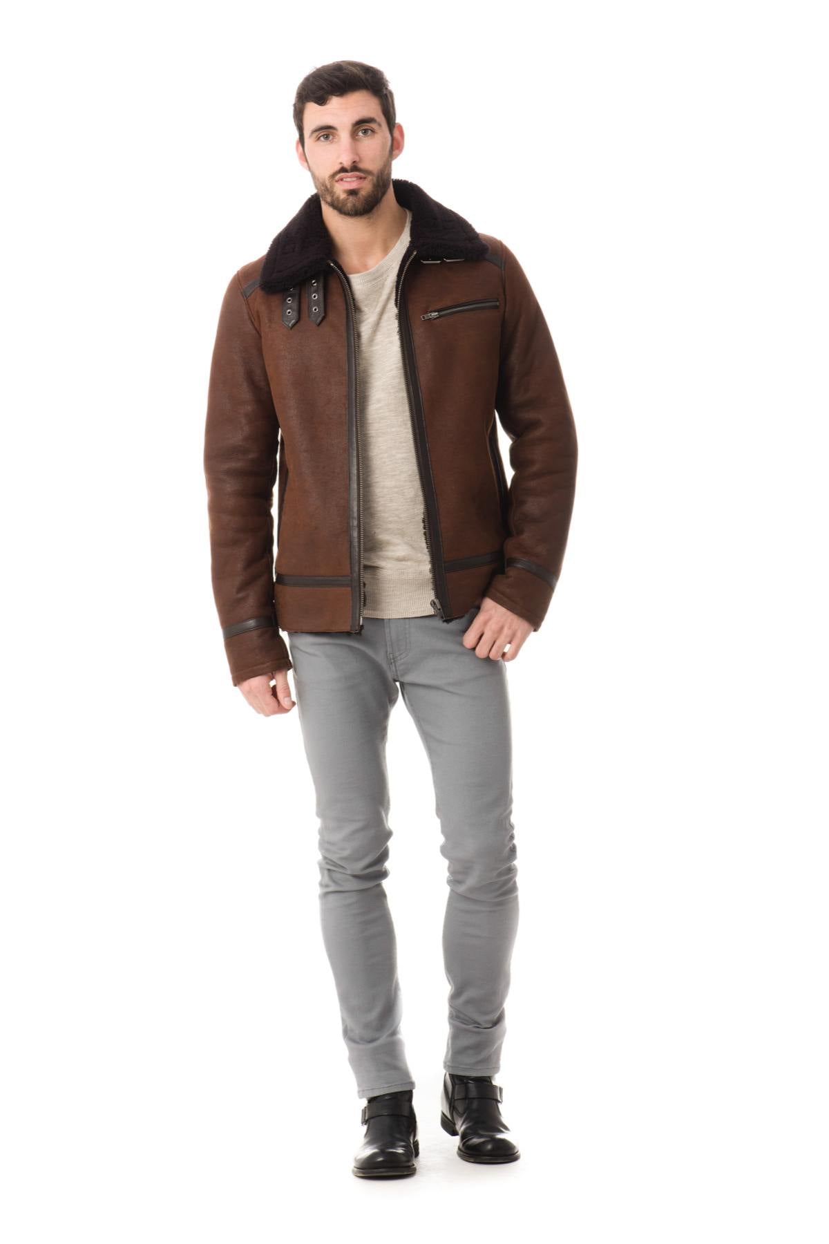 Dark brown Cityzen bomber jacket in shearling - Image n°2