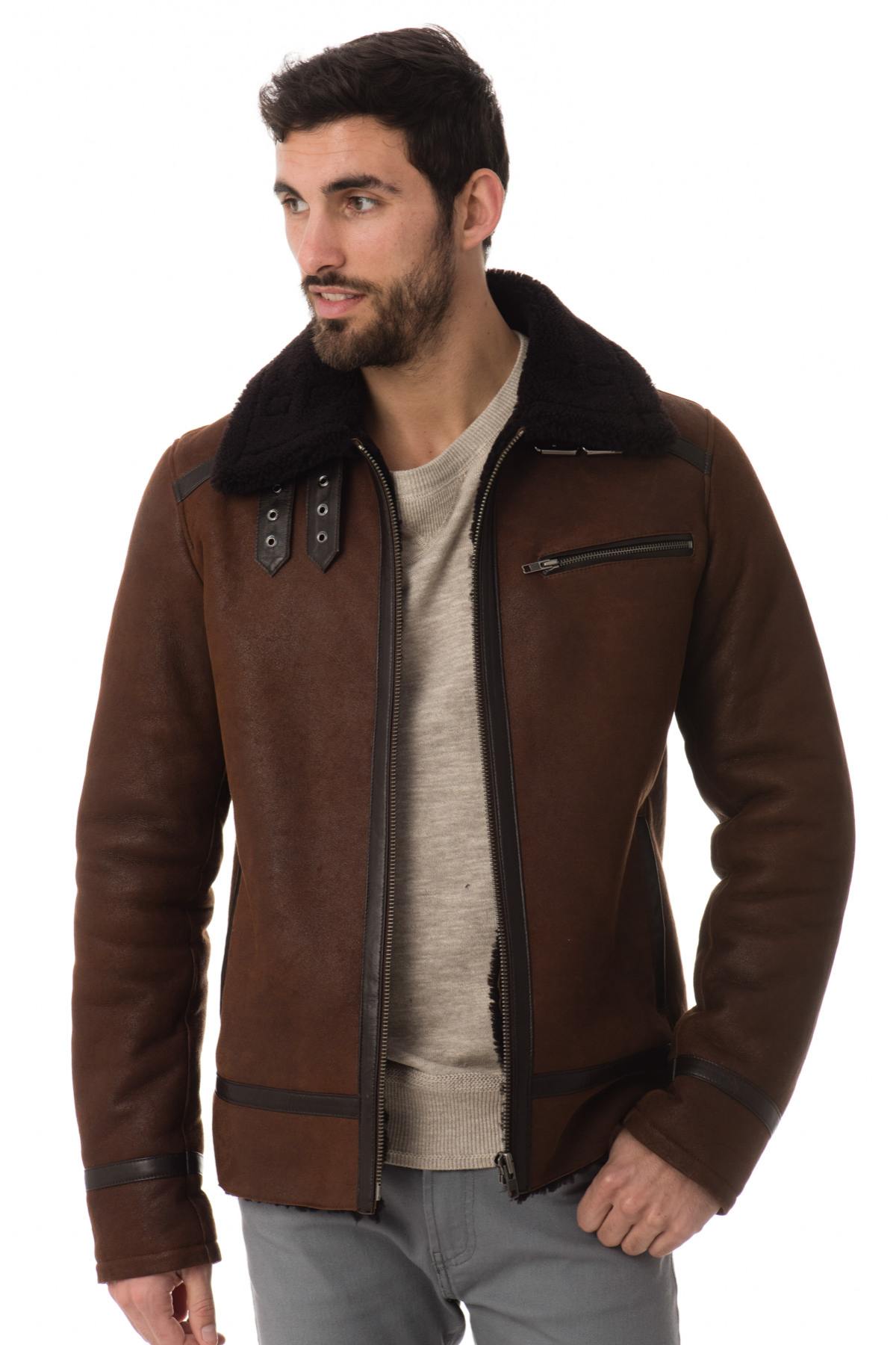 Dark brown Cityzen bomber jacket in shearling - Image n°1