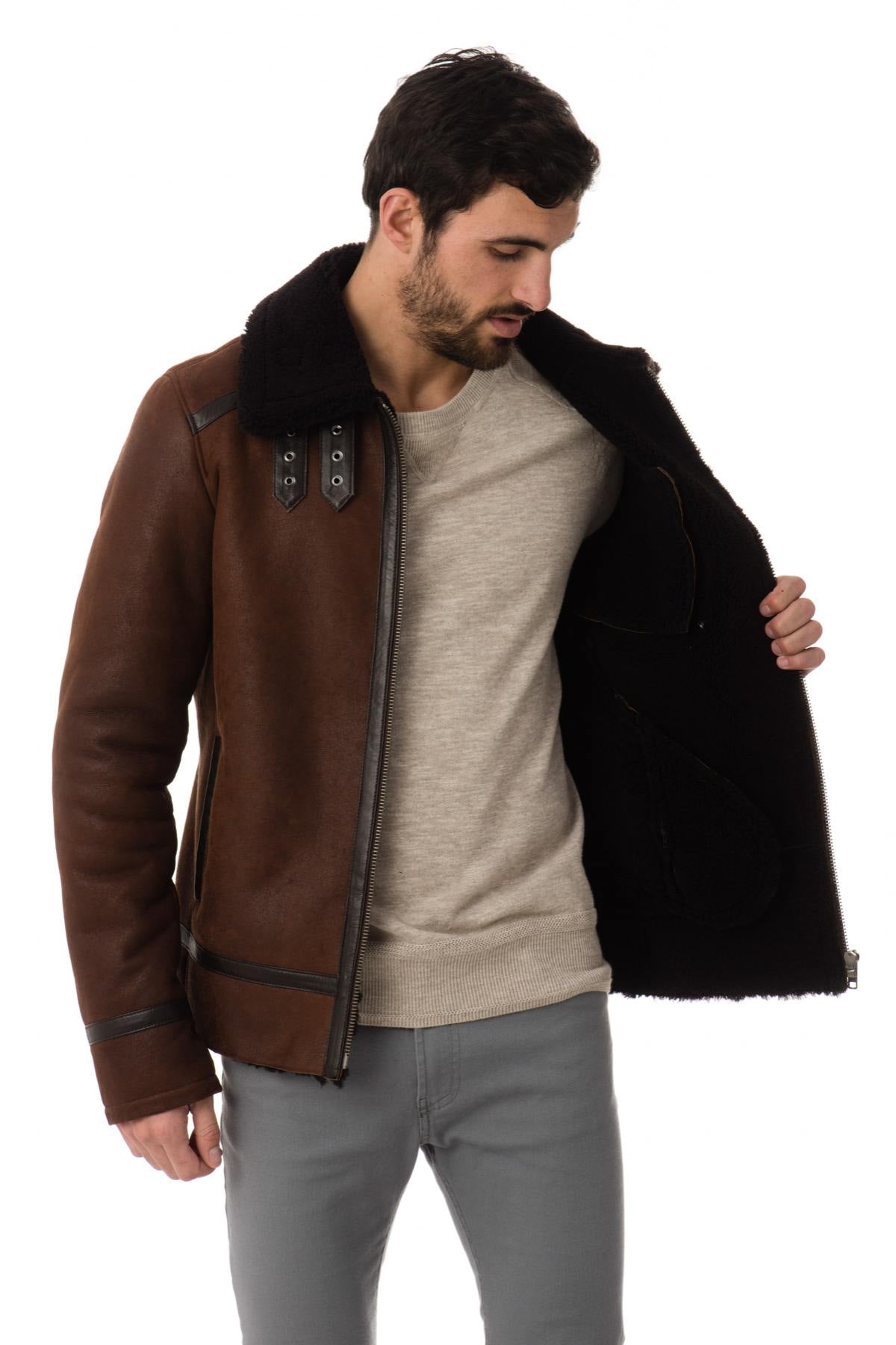 Dark brown Cityzen bomber jacket in shearling - Image n°5