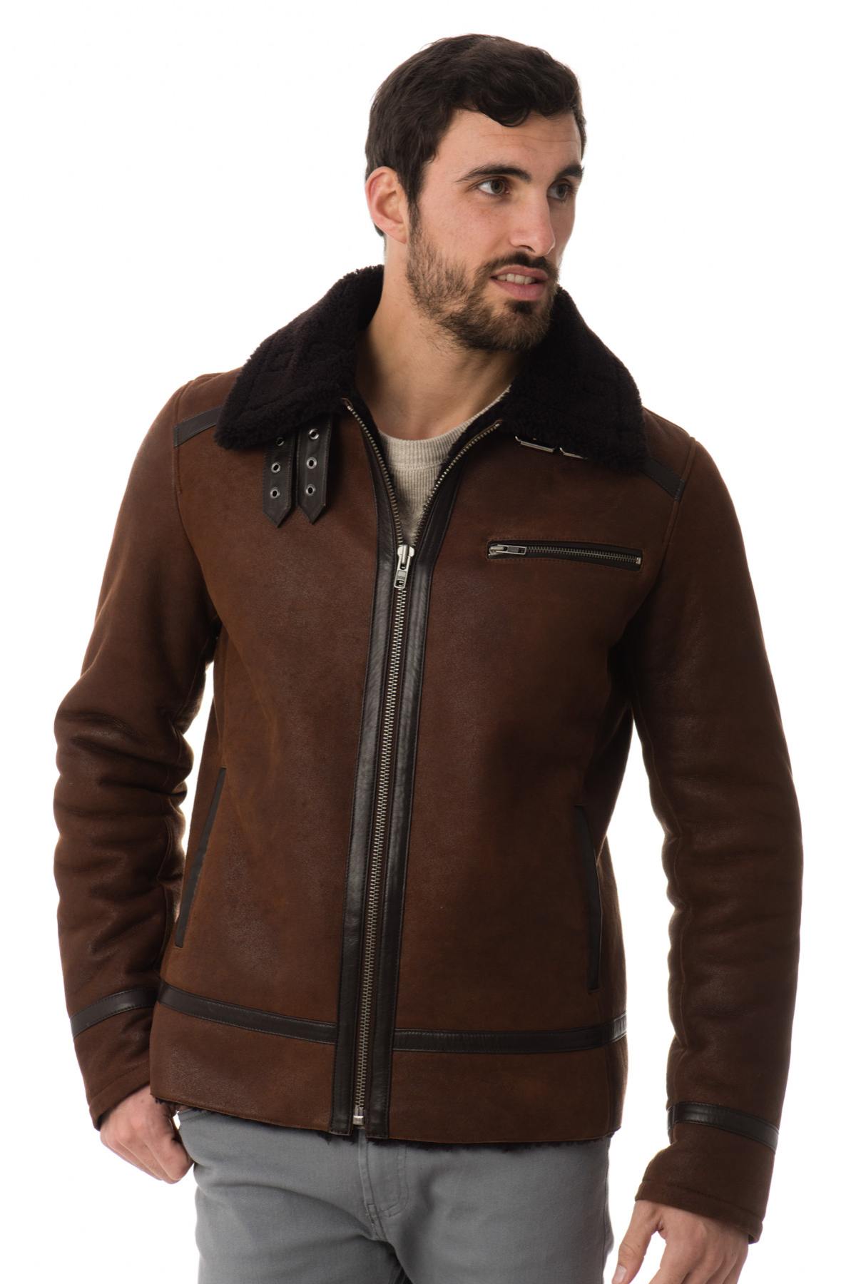 Dark brown Cityzen bomber jacket in shearling - Image n°3