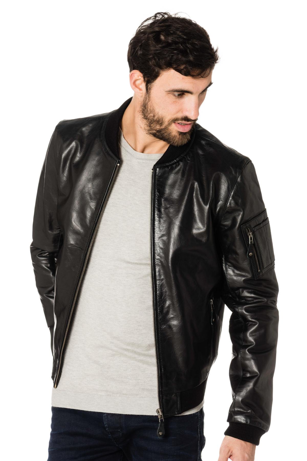 Black buffalo leather bomber jacket - Image n°3