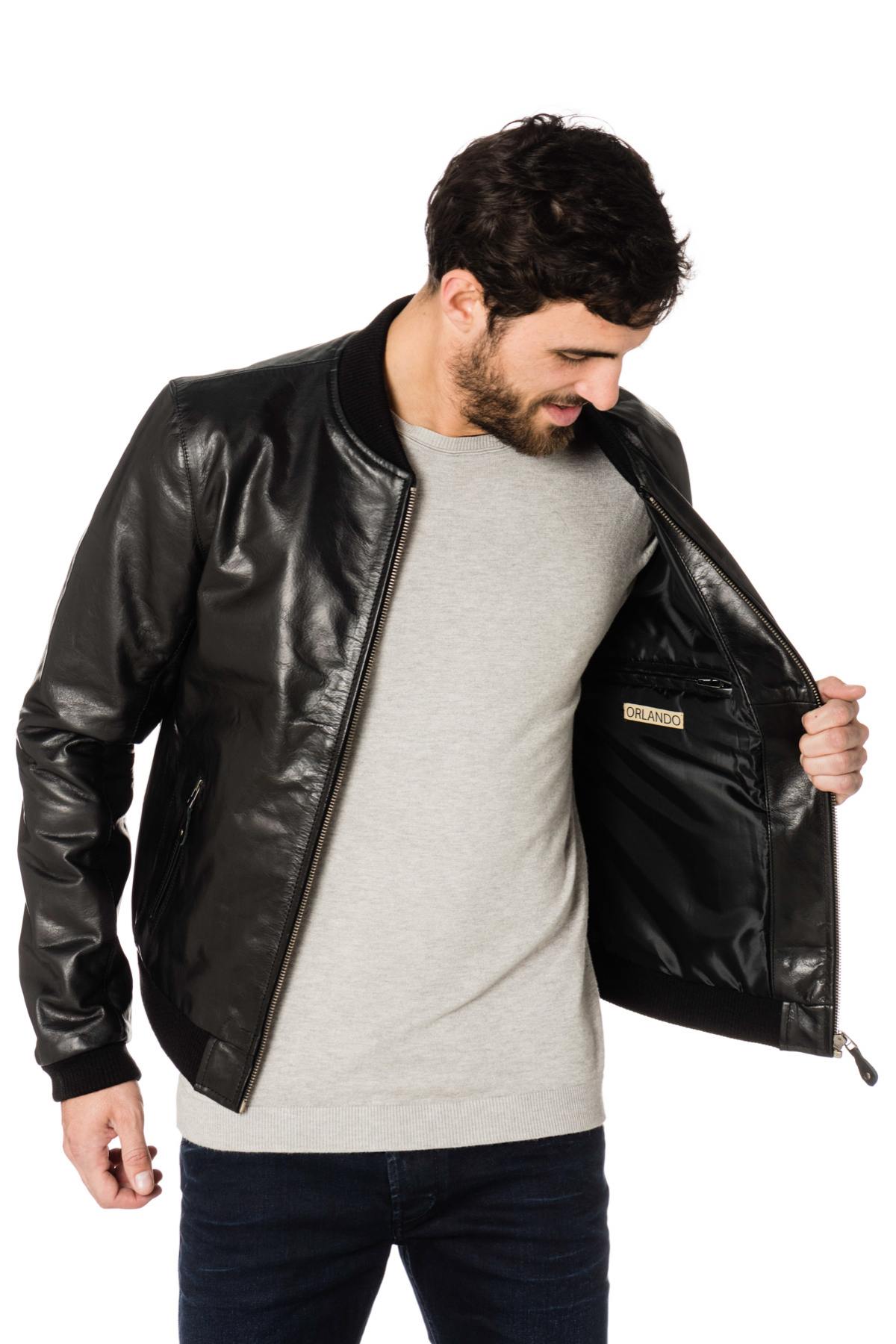 Black buffalo leather bomber jacket - Image n°6